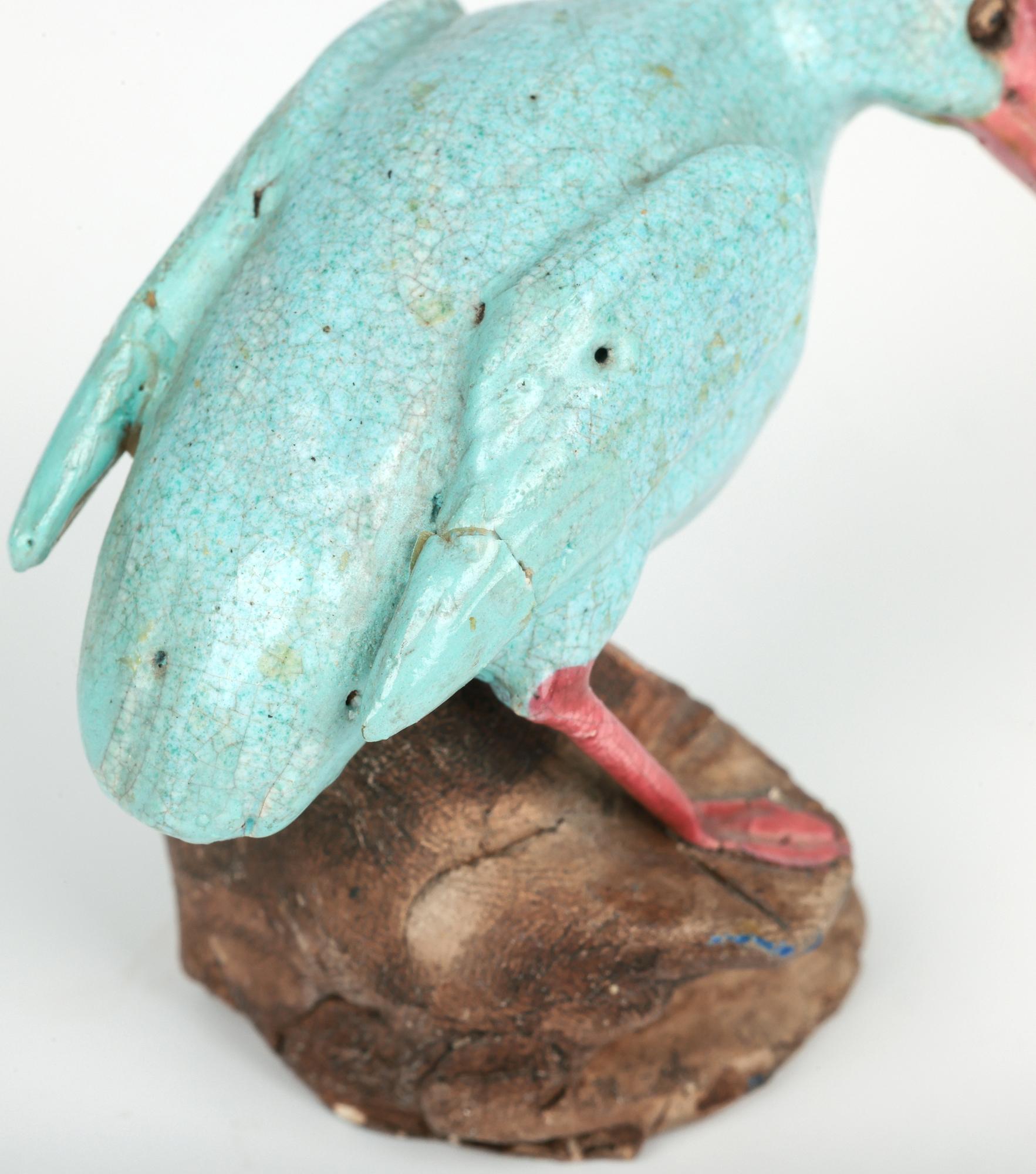 Chinese Qing Pair Unusual Guangdong Stoneware Birds on Rocks 9