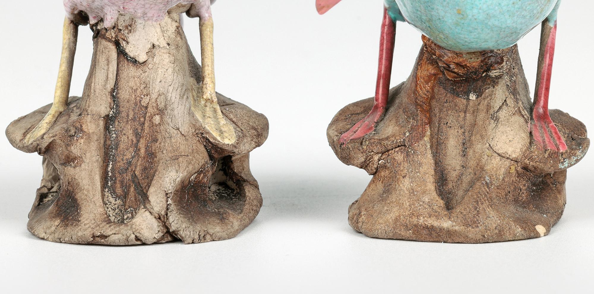 18th Century Chinese Qing Pair Unusual Guangdong Stoneware Birds on Rocks