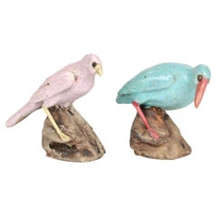 Chinese Qing Pair Unusual Guangdong Stoneware Birds on Rocks