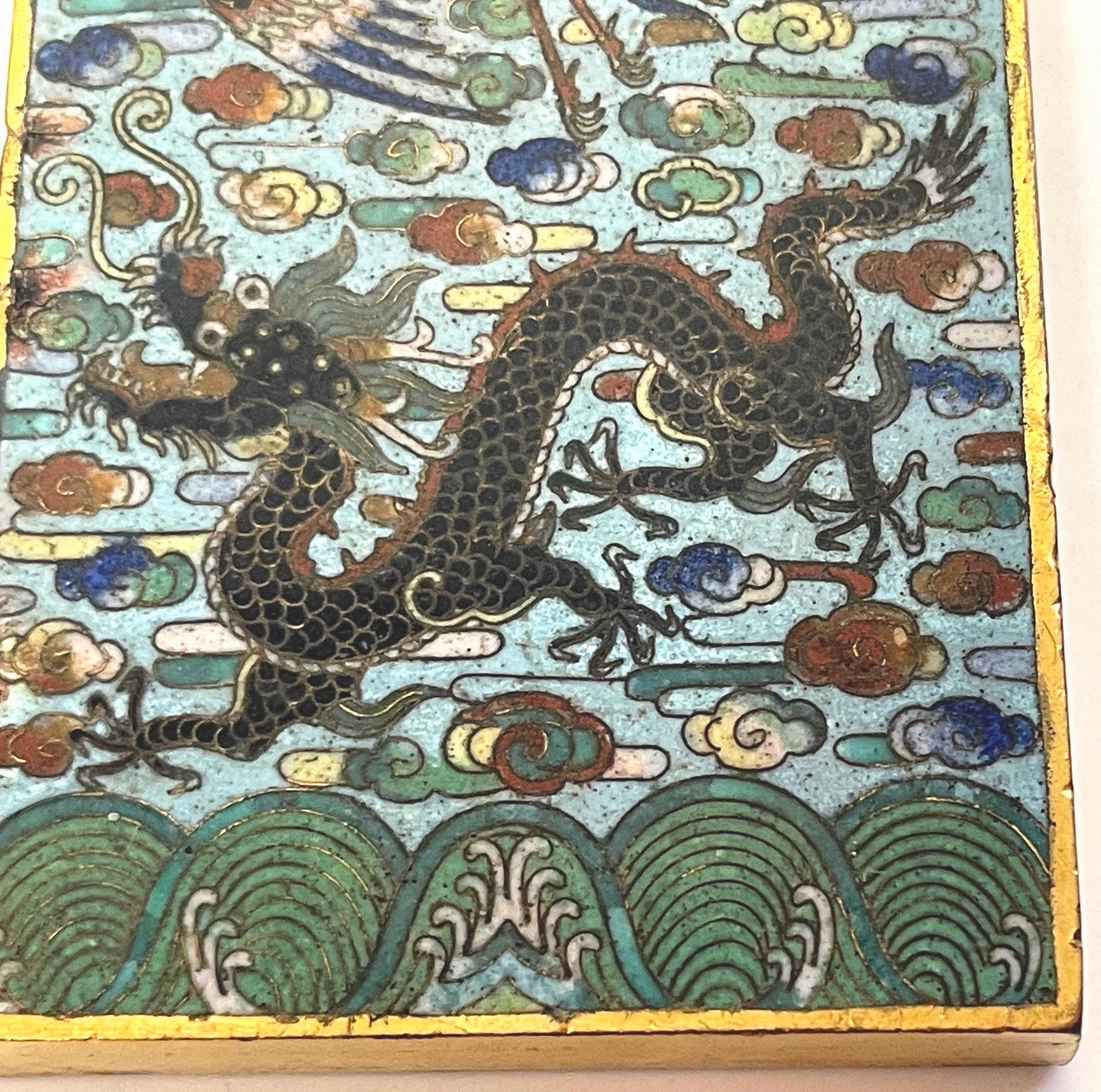 Chinese Qing Period Gold Plated Bronze Cloisonné Dragon & Phoenix Paperweight In Good Condition In West Palm Beach, FL