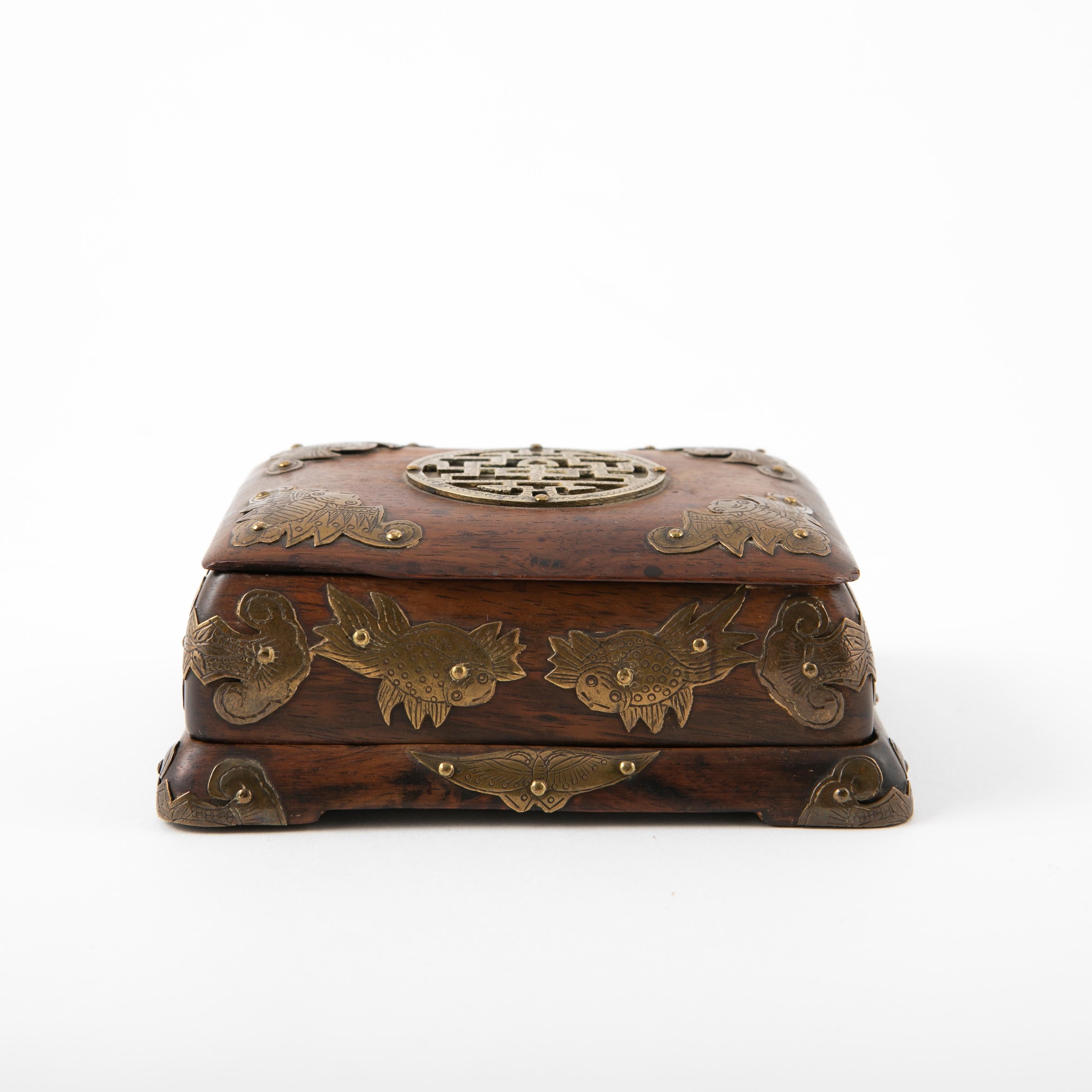 Chinesisch Qing Periode Huanghuali Holz und Bronze Box im Angebot 4