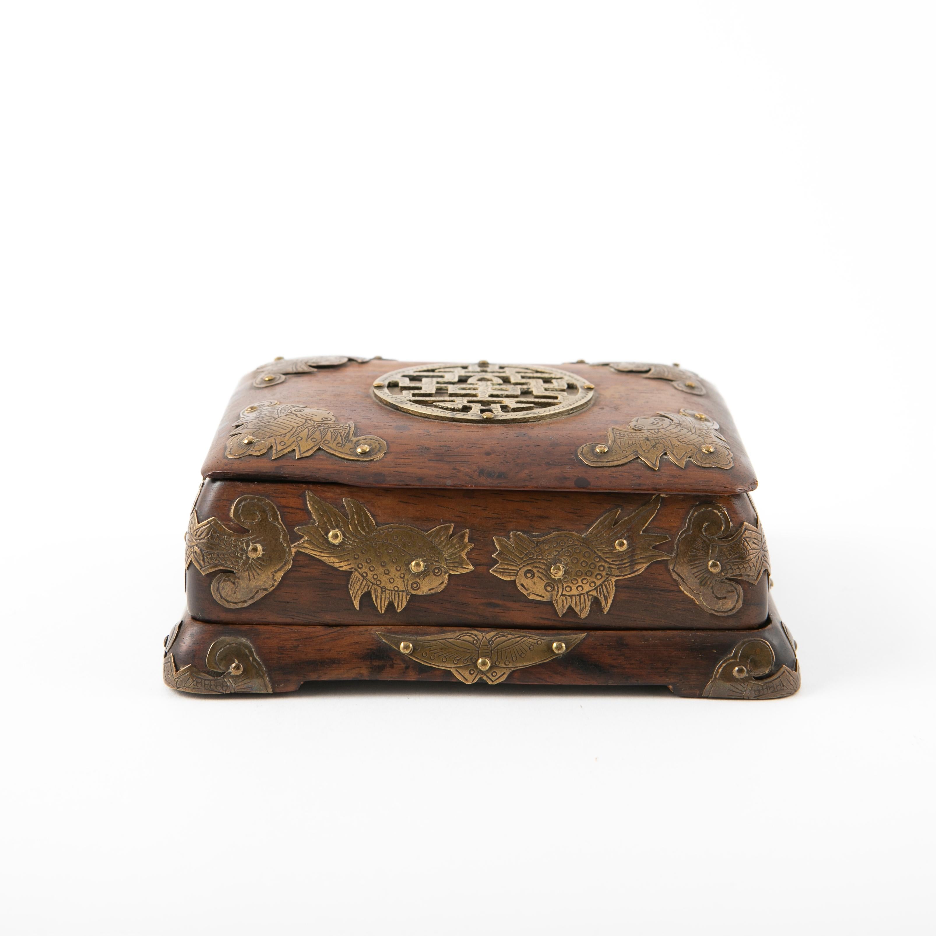 Chinesisch Qing Periode Huanghuali Holz und Bronze Box im Angebot 5