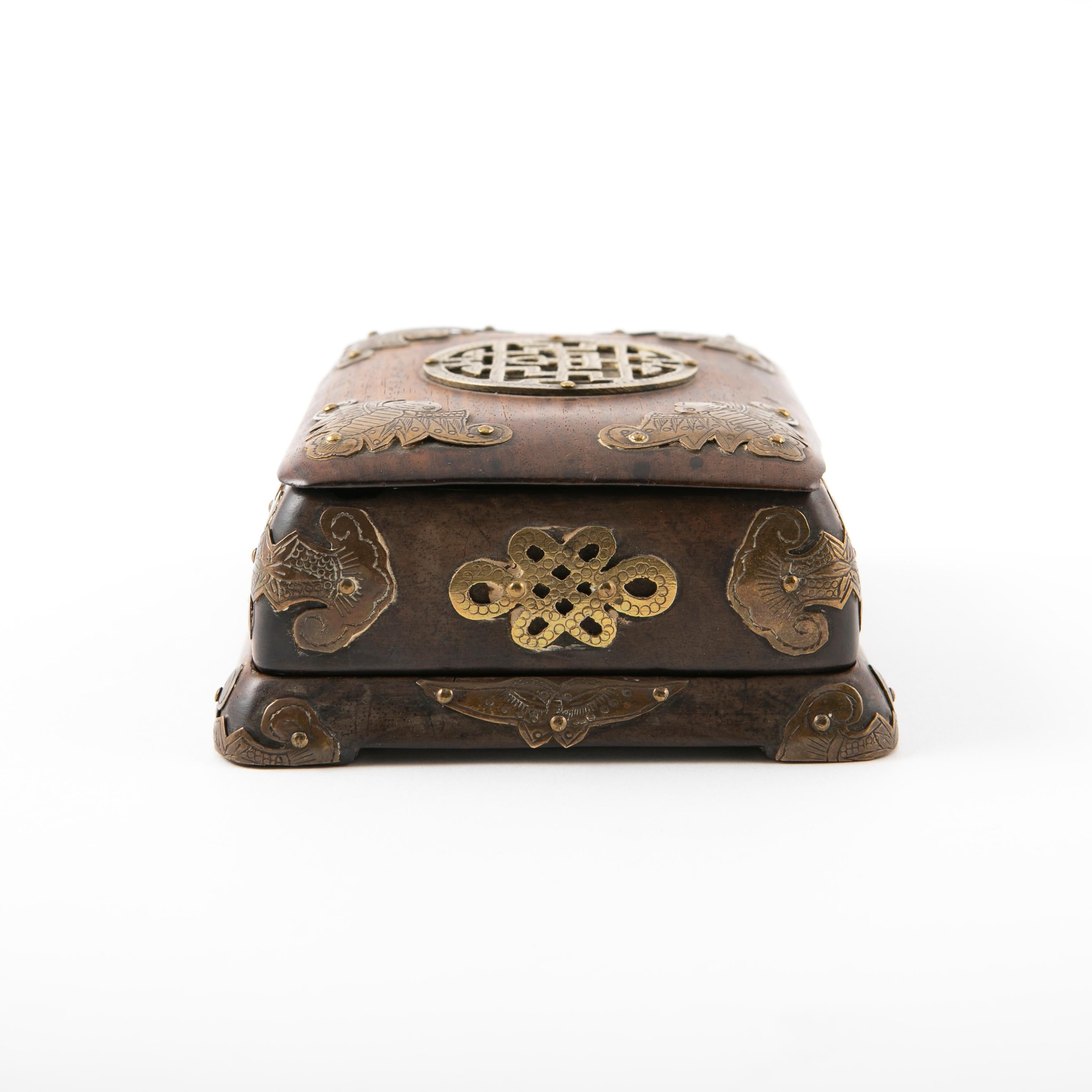 Chinesisch Qing Periode Huanghuali Holz und Bronze Box im Angebot 6