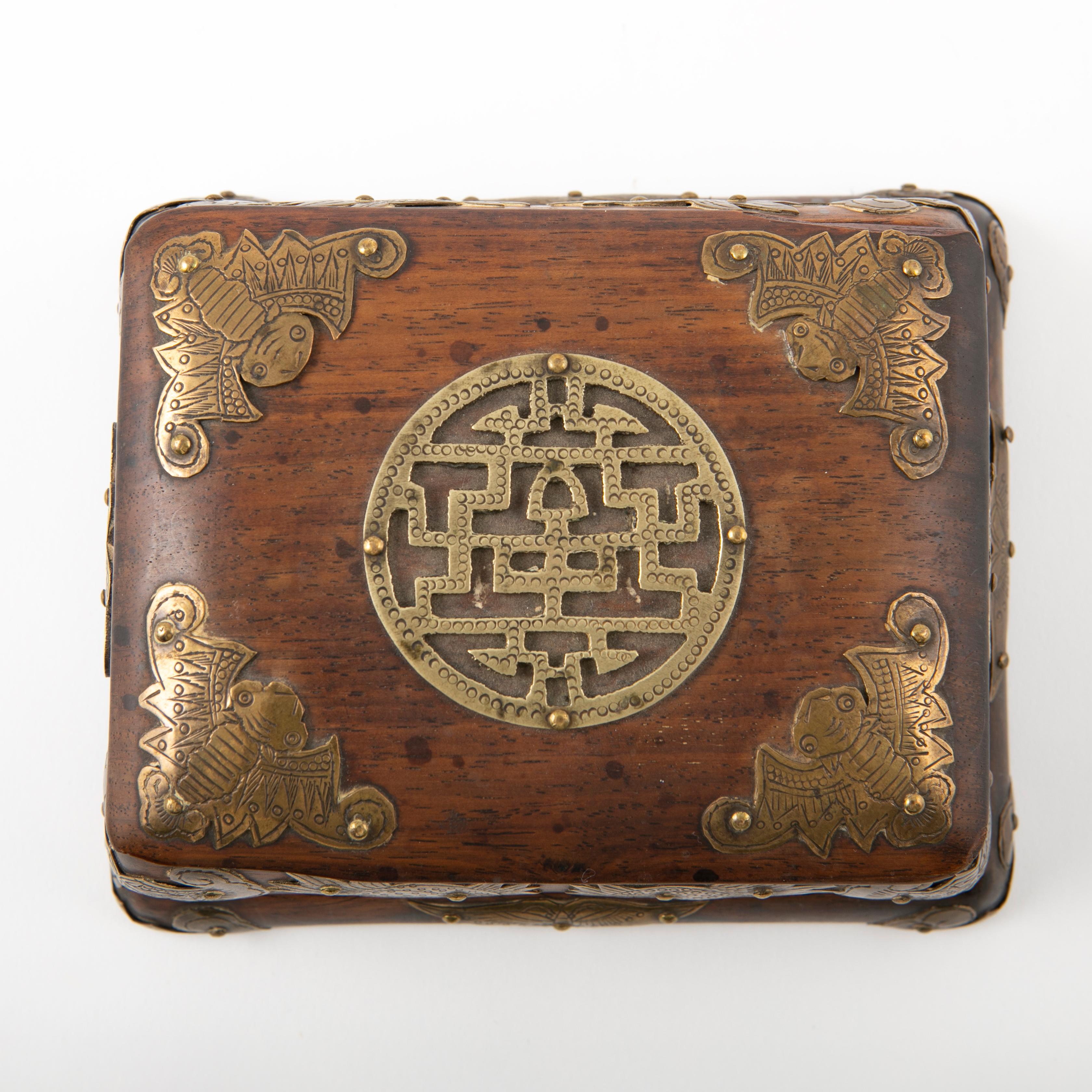 Hardwood Chinese Qing Period Huanghuali Wood and Bronze Box For Sale