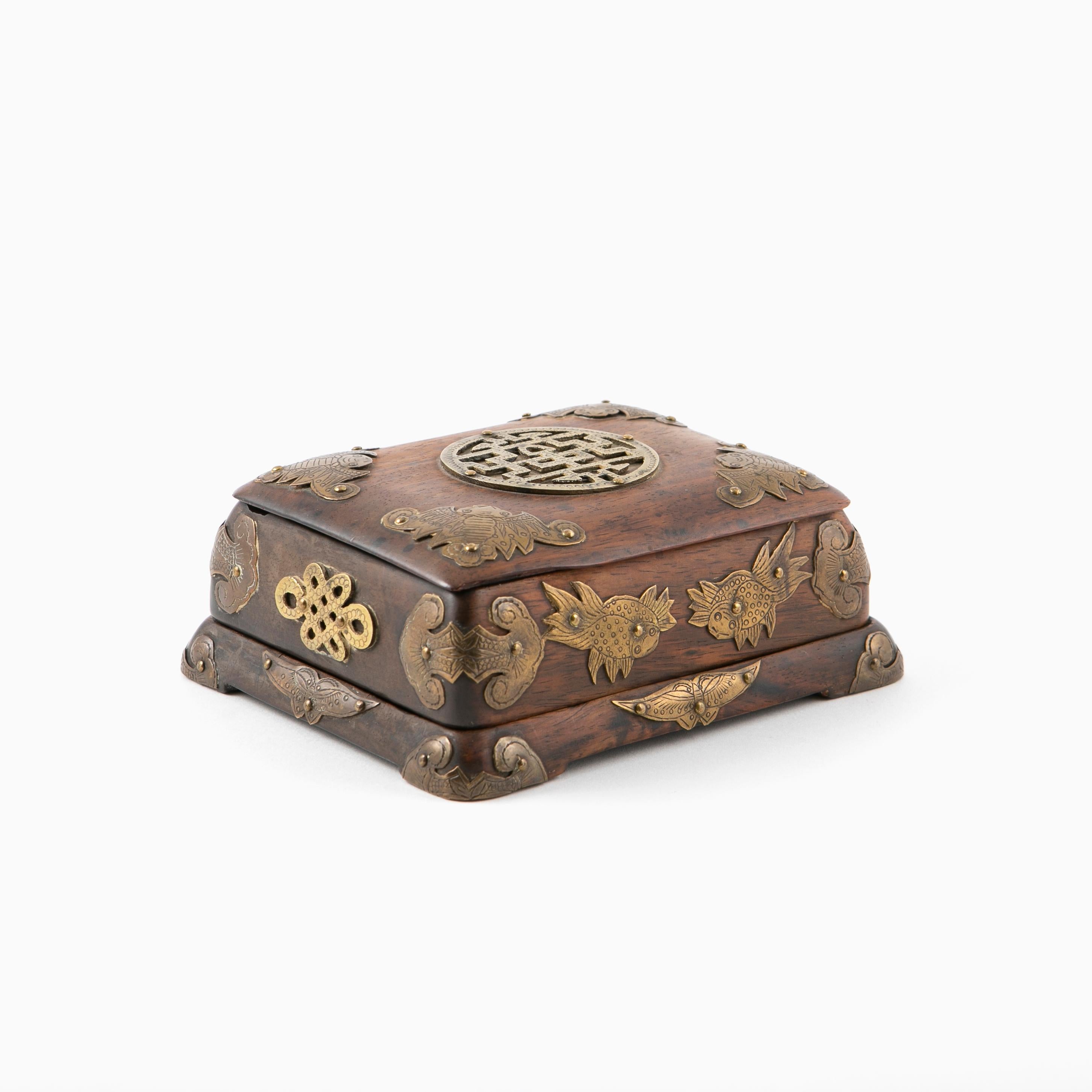 Chinesisch Qing Periode Huanghuali Holz und Bronze Box (Hartholz) im Angebot
