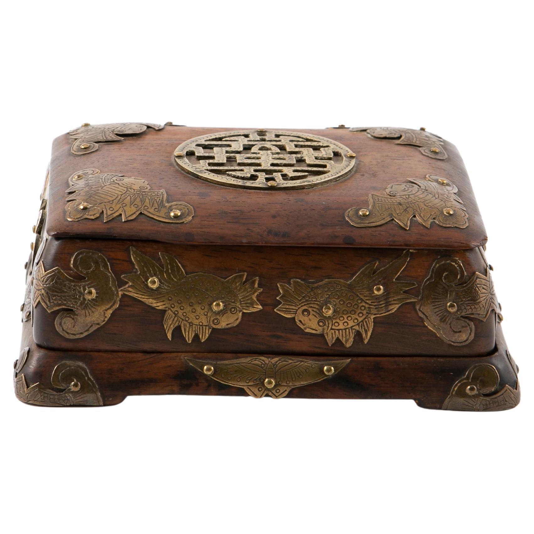 Chinese Qing Period Huanghuali Wood and Bronze Box For Sale