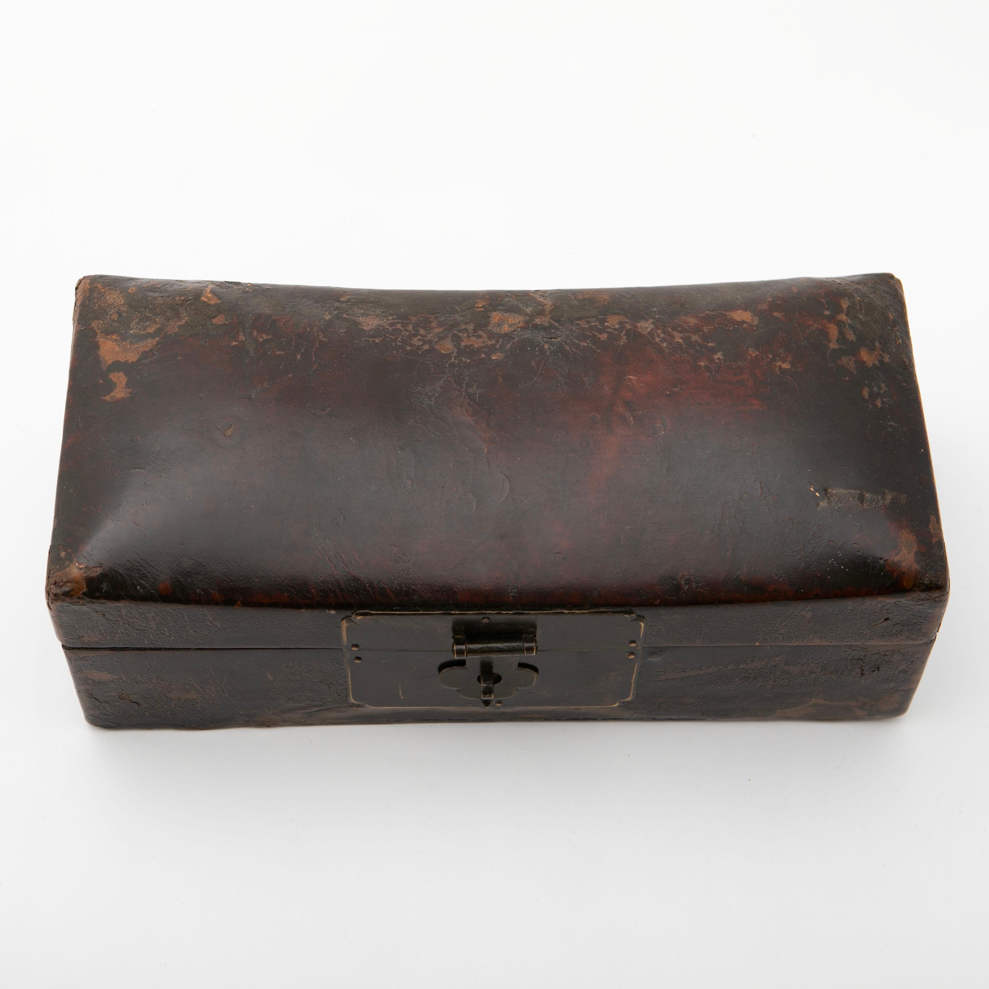 Brass Chinese Qing 'Pillow' Leather box For Sale