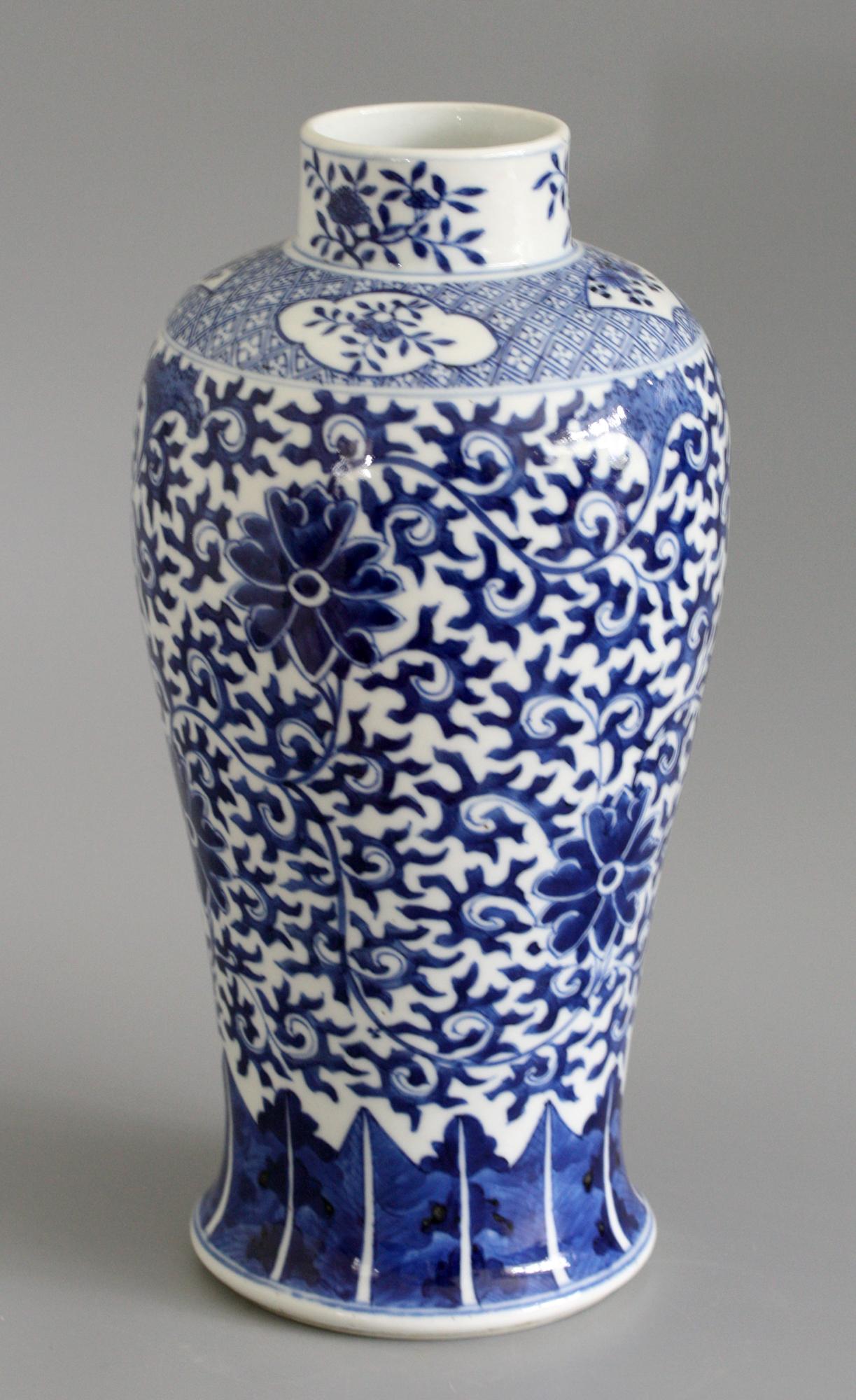 Chinese Qing Porcelain Blue and White Floral Vase 1