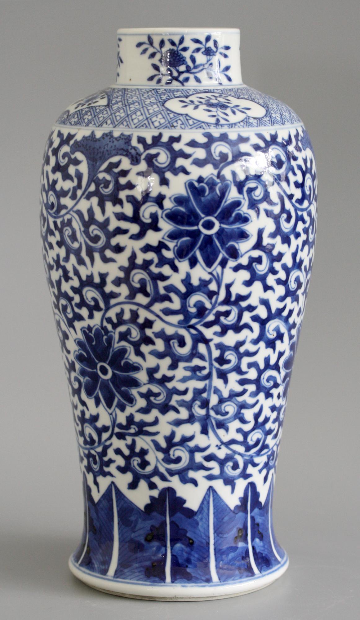 Chinese Qing Porcelain Blue and White Floral Vase 2