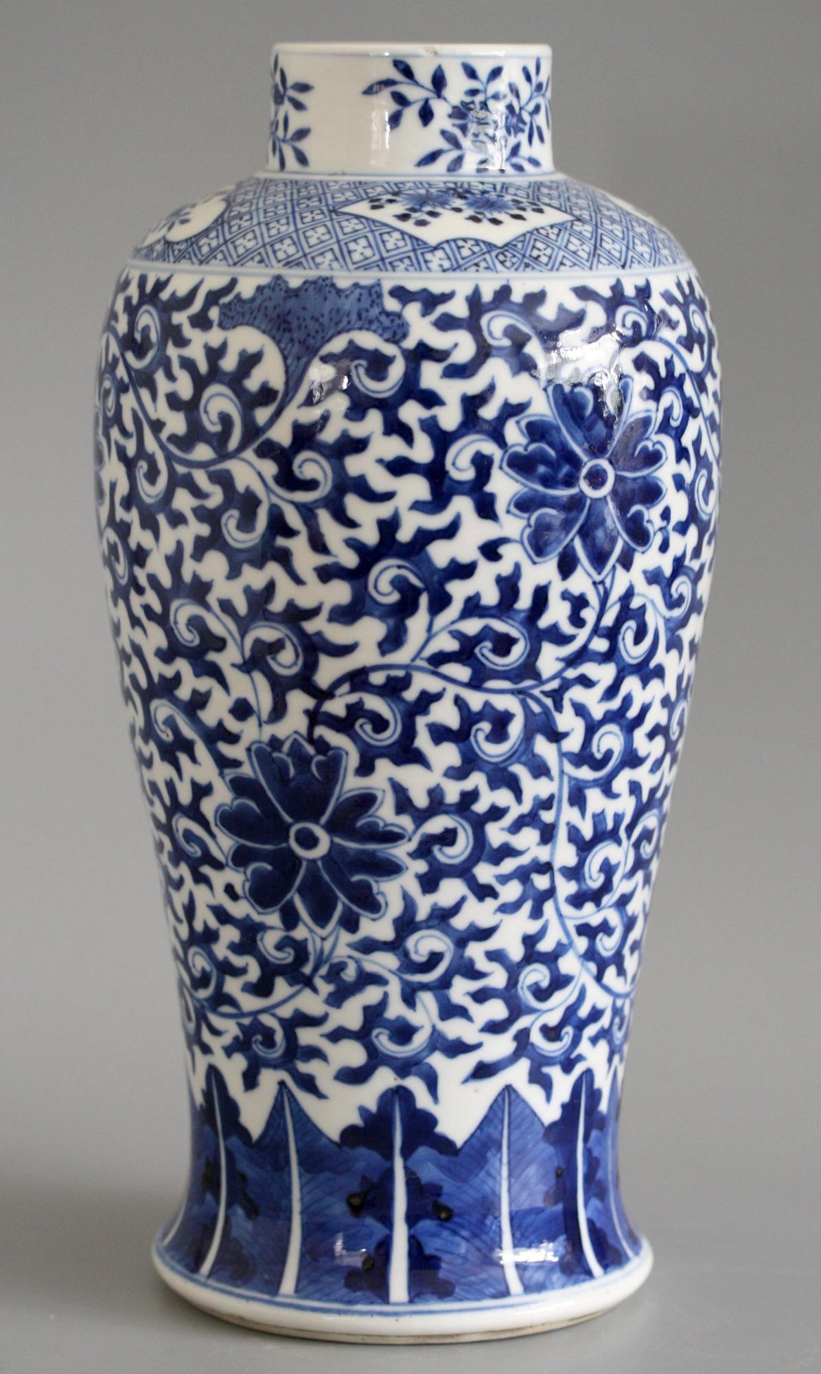 Chinese Qing Porcelain Blue and White Floral Vase 3