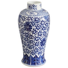 Chinese Qing Porcelain Blue and White Floral Vase