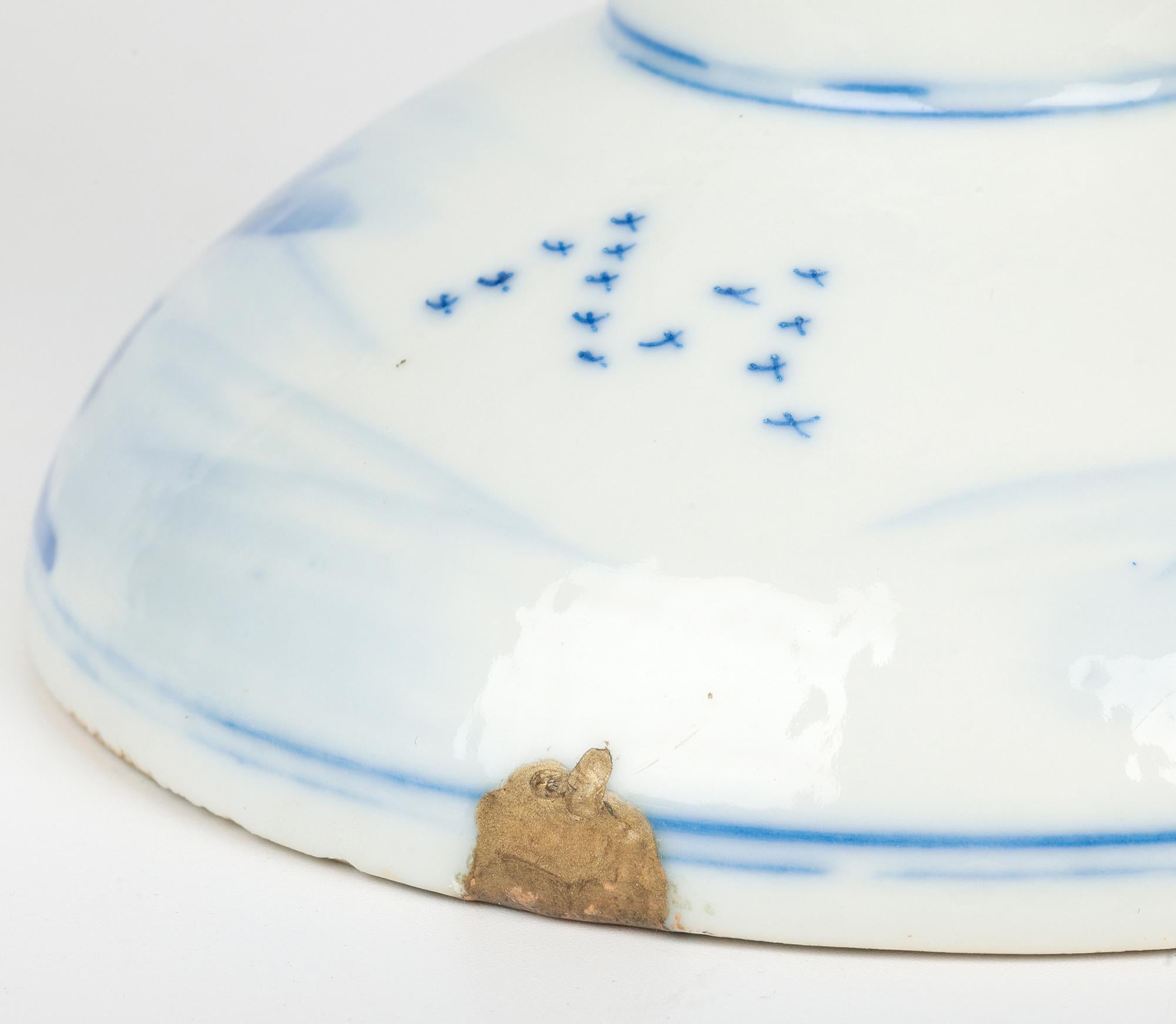 Chinese Qing Porcelain Blue & White Landscape Altar Candle Holder For Sale 7
