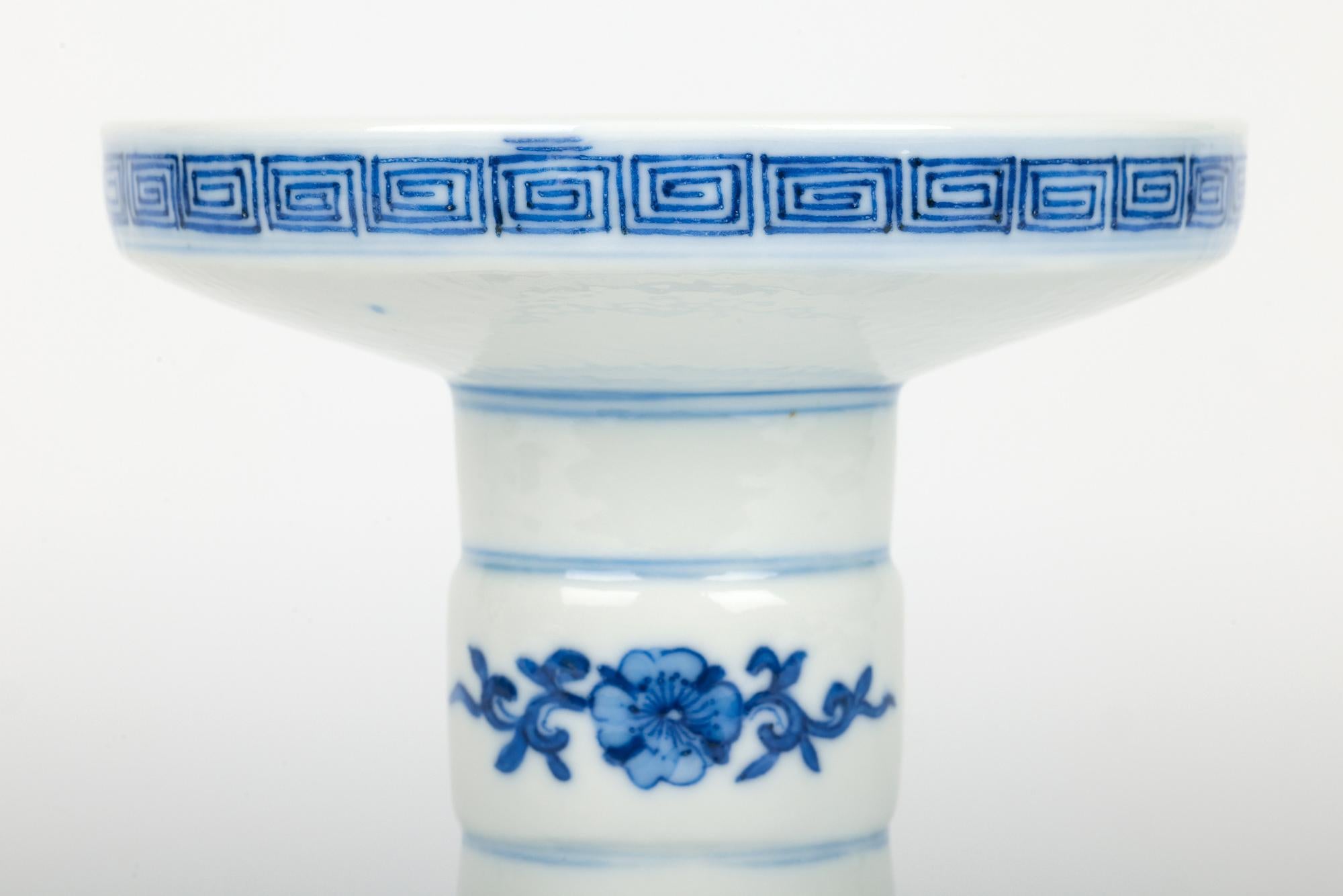 Chinese Qing Porcelain Blue & White Landscape Altar Candle Holder For Sale 9