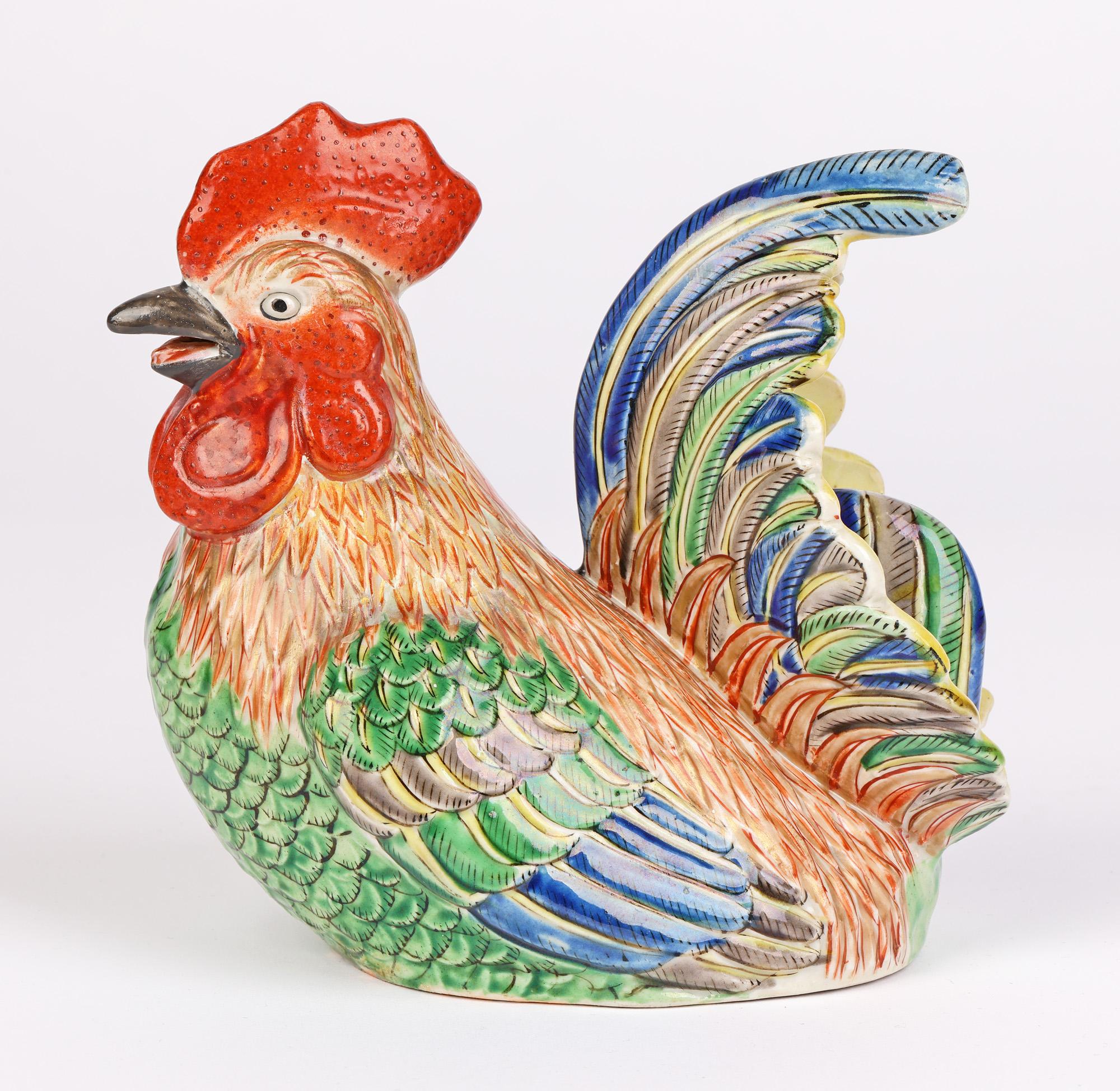 19th Century Chinese Qing Porcelain Hand Painted Figure of a Cockerel For Sale