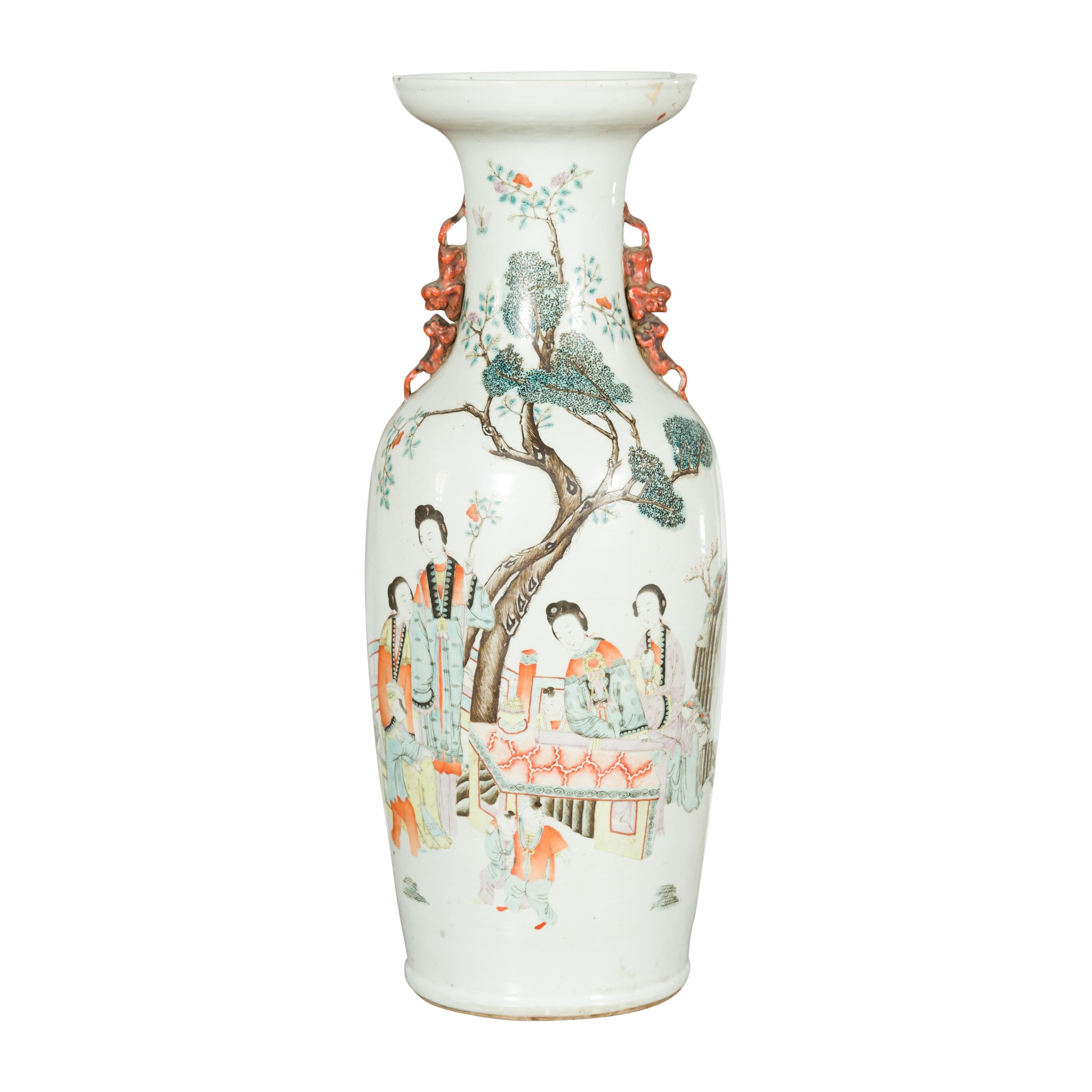 Chinese Qing Porcelain Vase with Hand-Painted Figures and Calligraphy Motifs For Sale 11