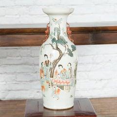 Qing Porcelain Vase with Hand-Painted Figures and Calligraphy Motifs