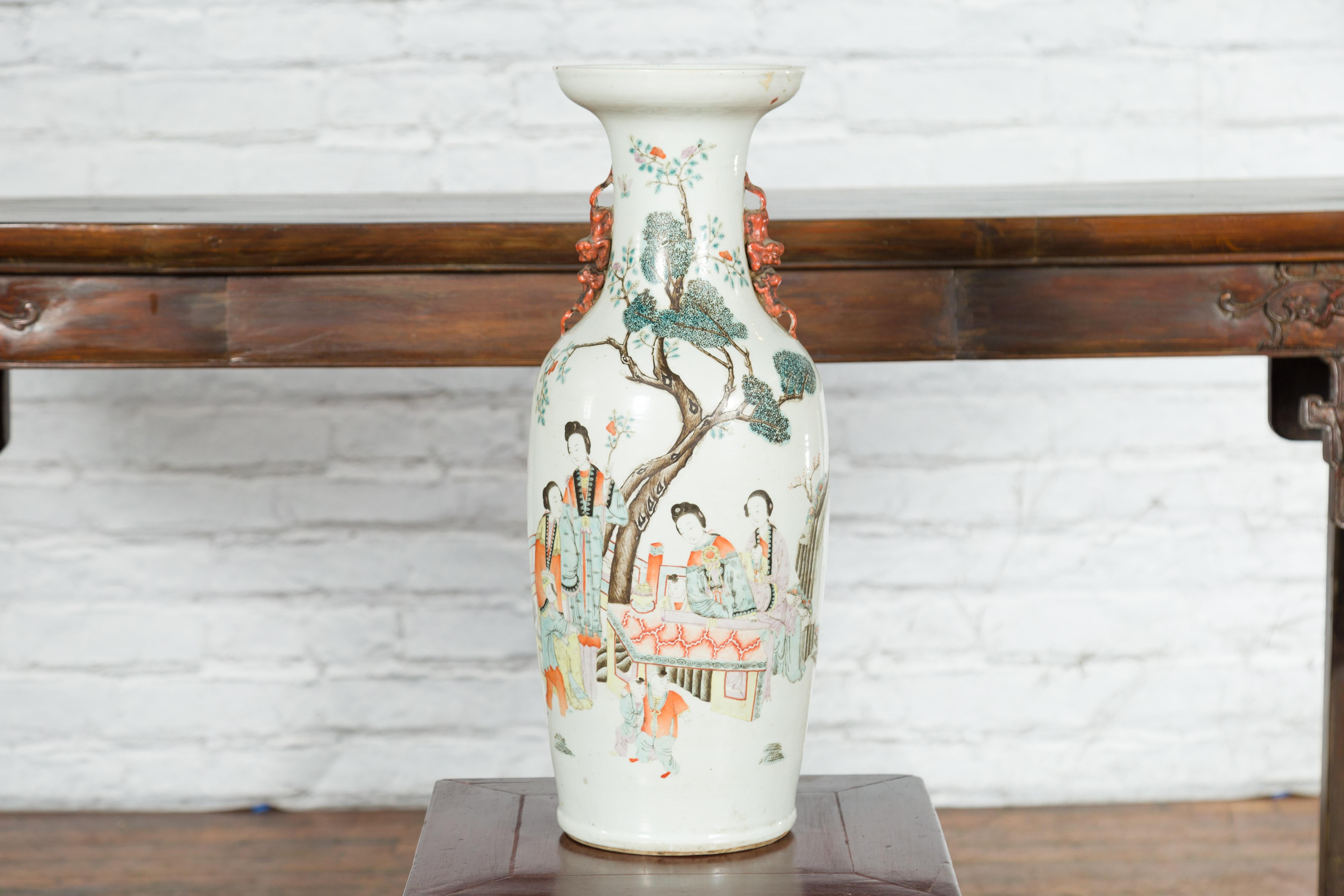 19th Century Chinese Qing Porcelain Vase with Hand-Painted Figures and Calligraphy Motifs For Sale
