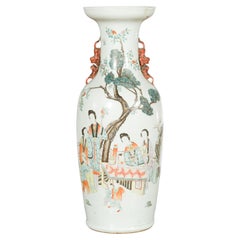 Antique Chinese Qing Porcelain Vase with Hand-Painted Figures and Calligraphy Motifs