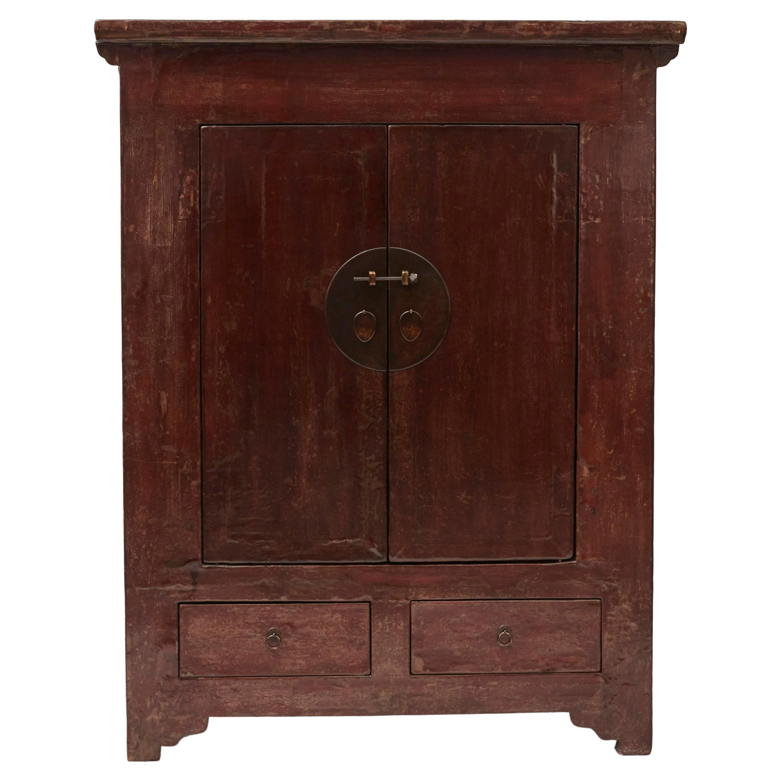 Meuble de rangement chinois Qing laqué rouge 