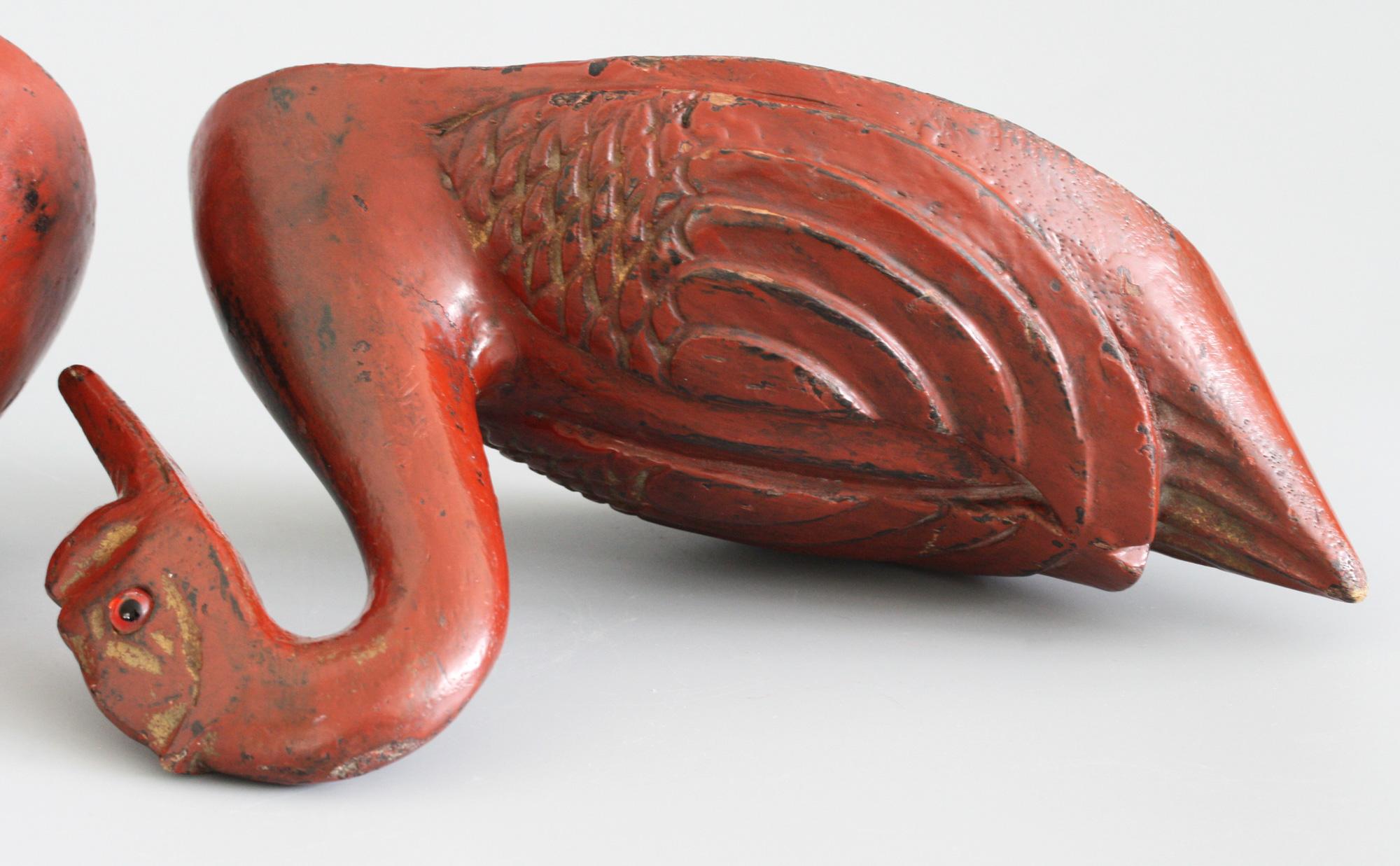 Chinese Qing Red Lacquered Duck Shaped Wooden Box 8