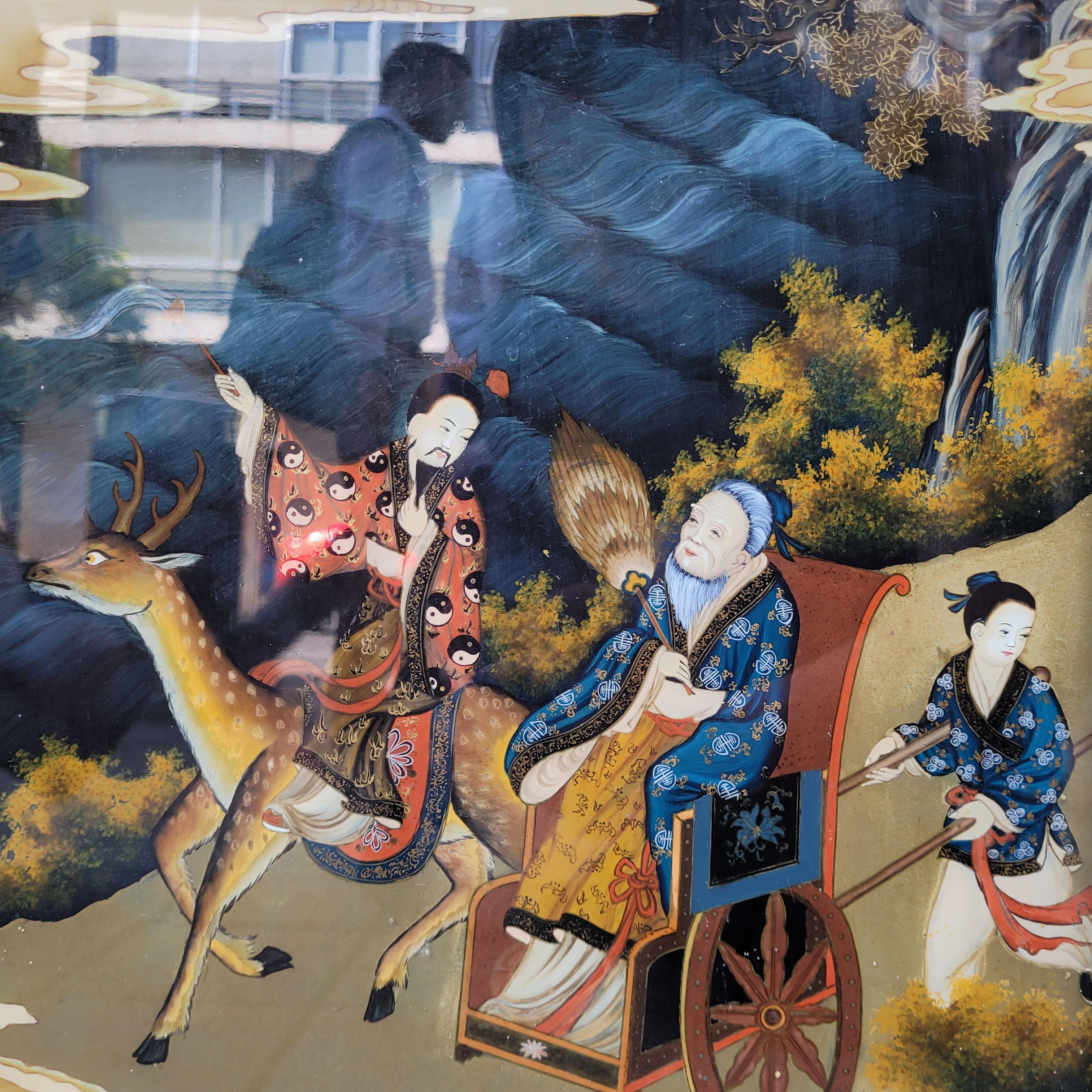 Chinese Qing Reverse-Painted Mirror from the Qing Dynasty For Sale 6