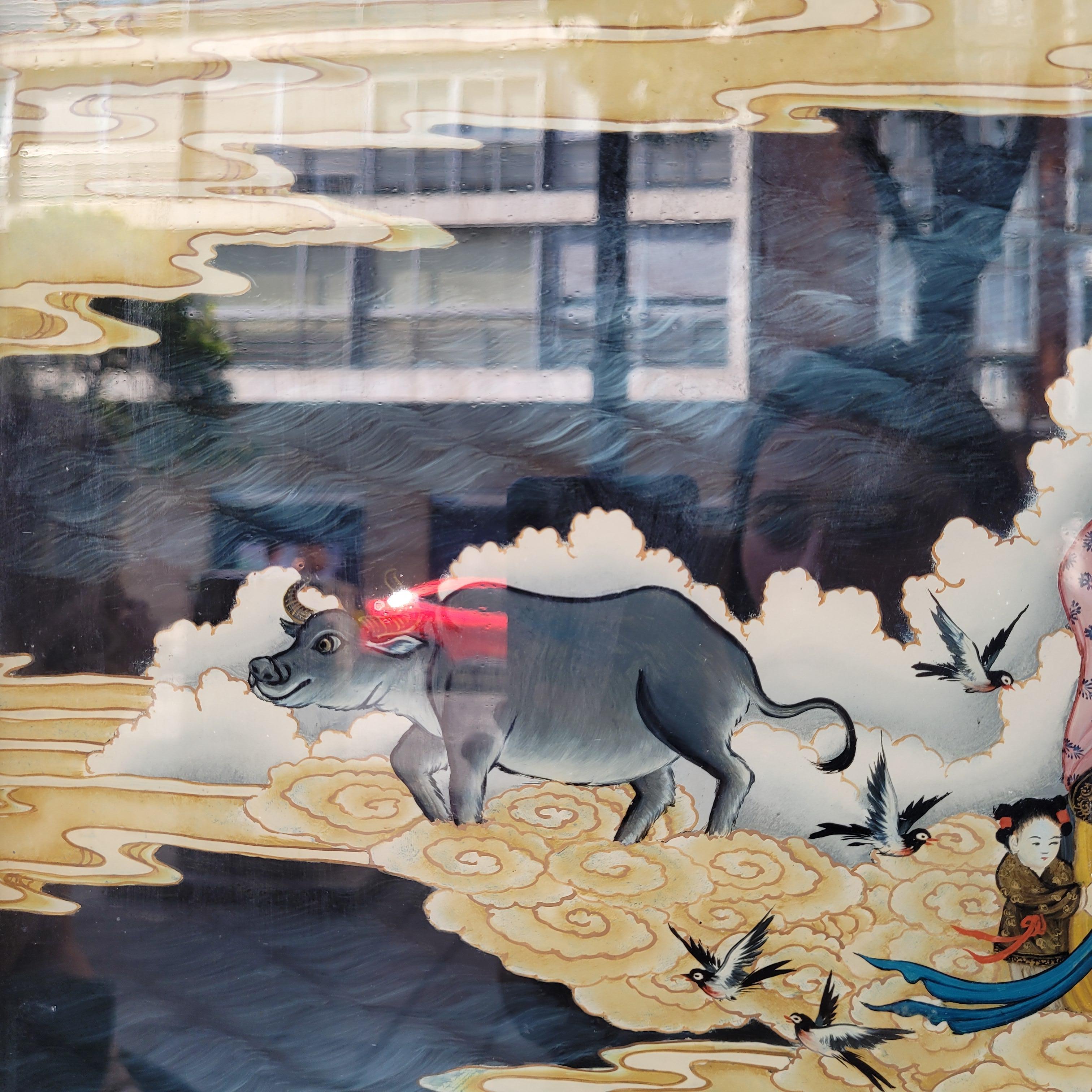 Chinese Qing Reverse-Painted Mirror from the Qing Dynasty For Sale 7