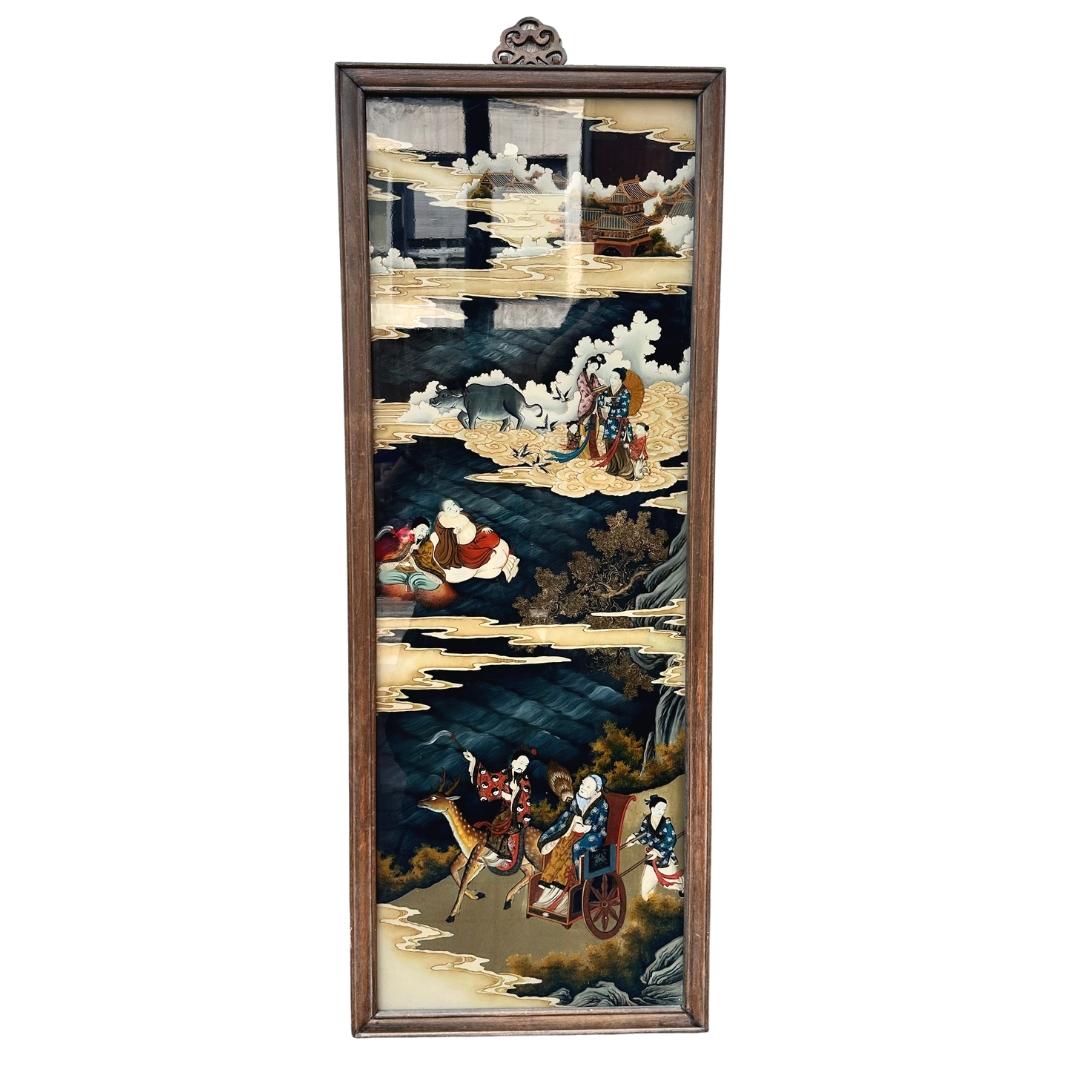 Hand-Crafted Chinese Qing Reverse-Painted Mirror from the Qing Dynasty For Sale
