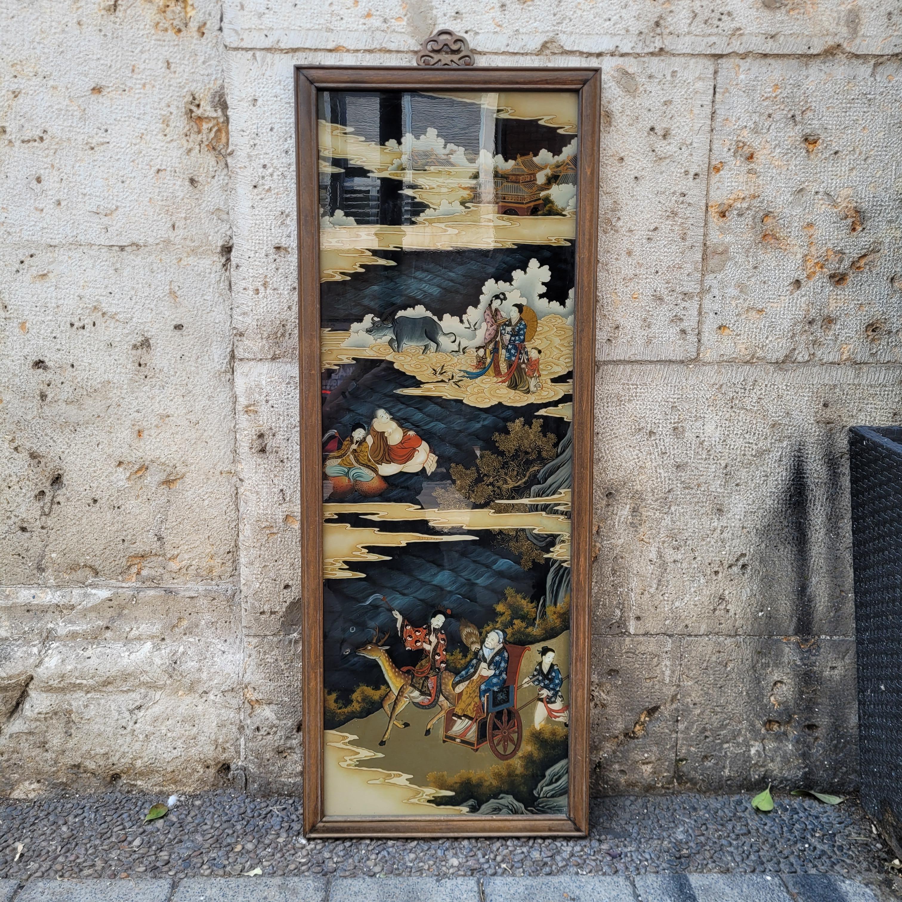 Chinese Qing Reverse-Painted Mirror from the Qing Dynasty In Good Condition For Sale In Valladolid, ES