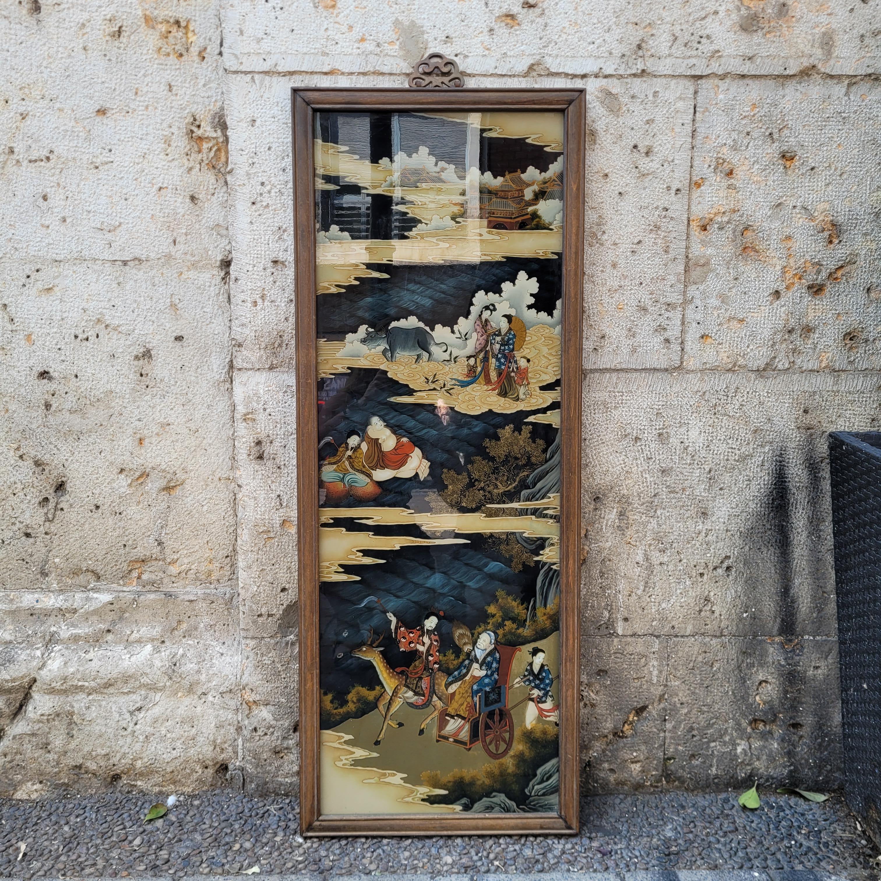 Late 19th Century Chinese Qing Reverse-Painted Mirror from the Qing Dynasty For Sale