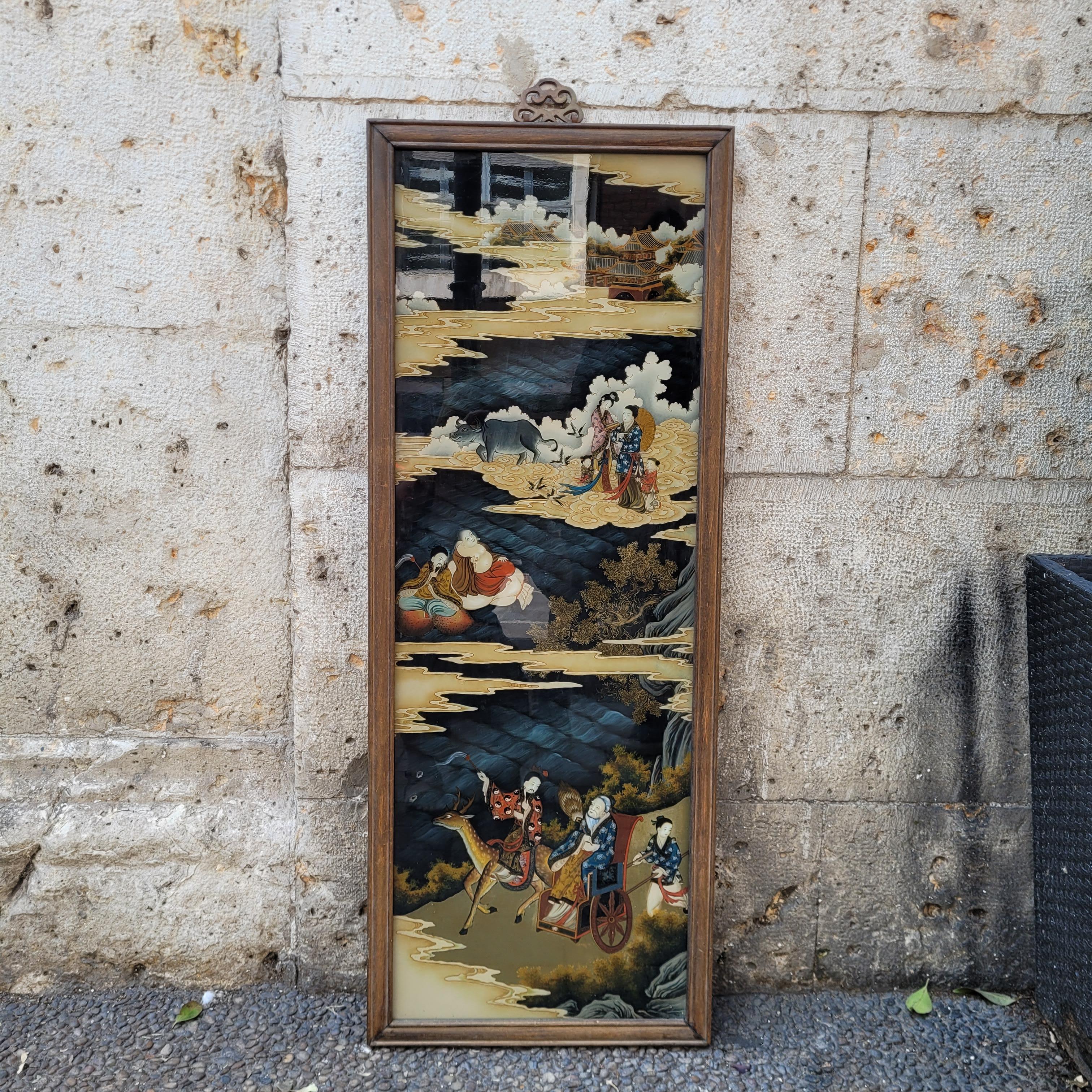 Crystal Chinese Qing Reverse-Painted Mirror from the Qing Dynasty For Sale