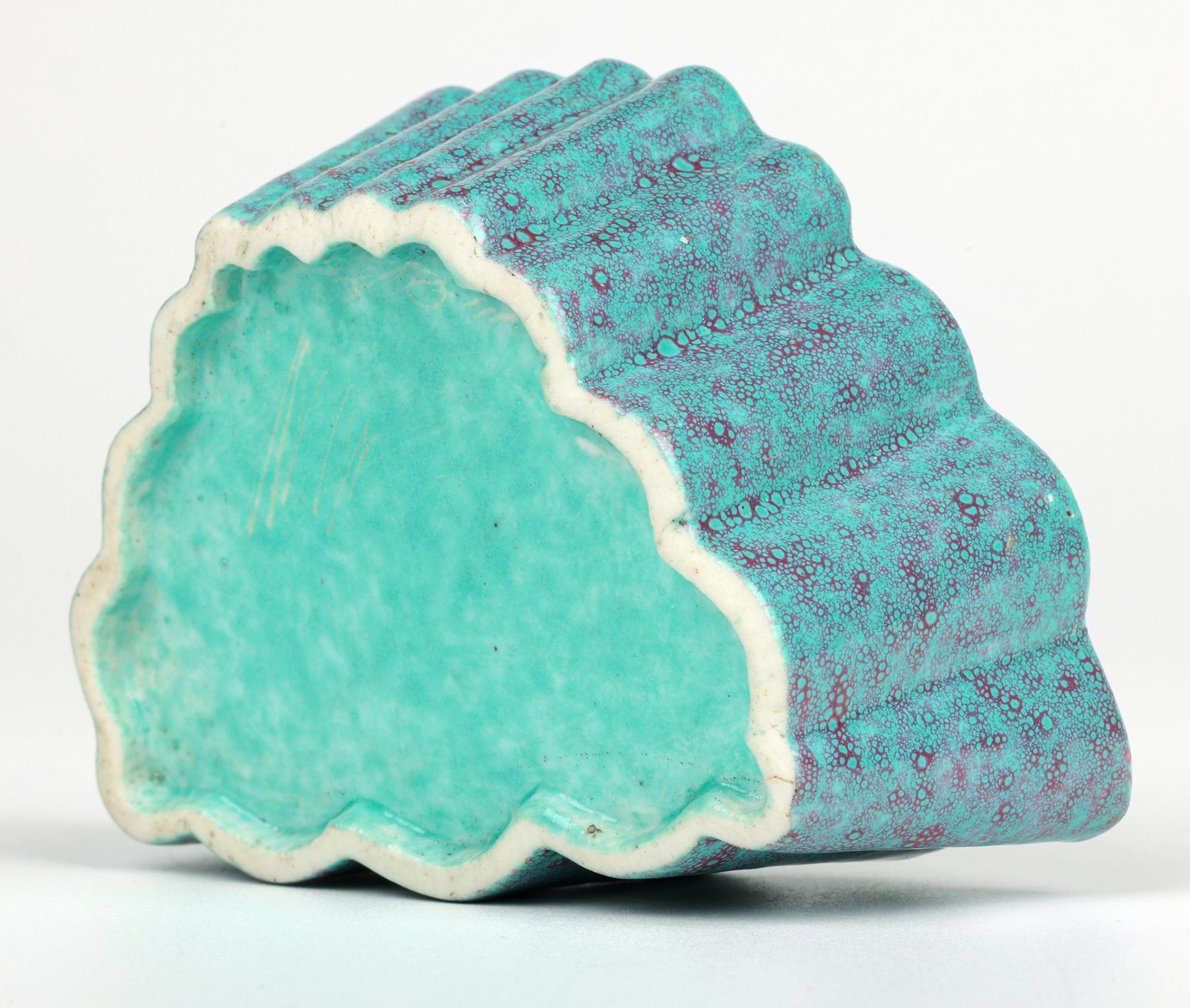 Chinese Qing Robins Egg Glazed Porcelain Moth Formed Brush Washer For Sale 6