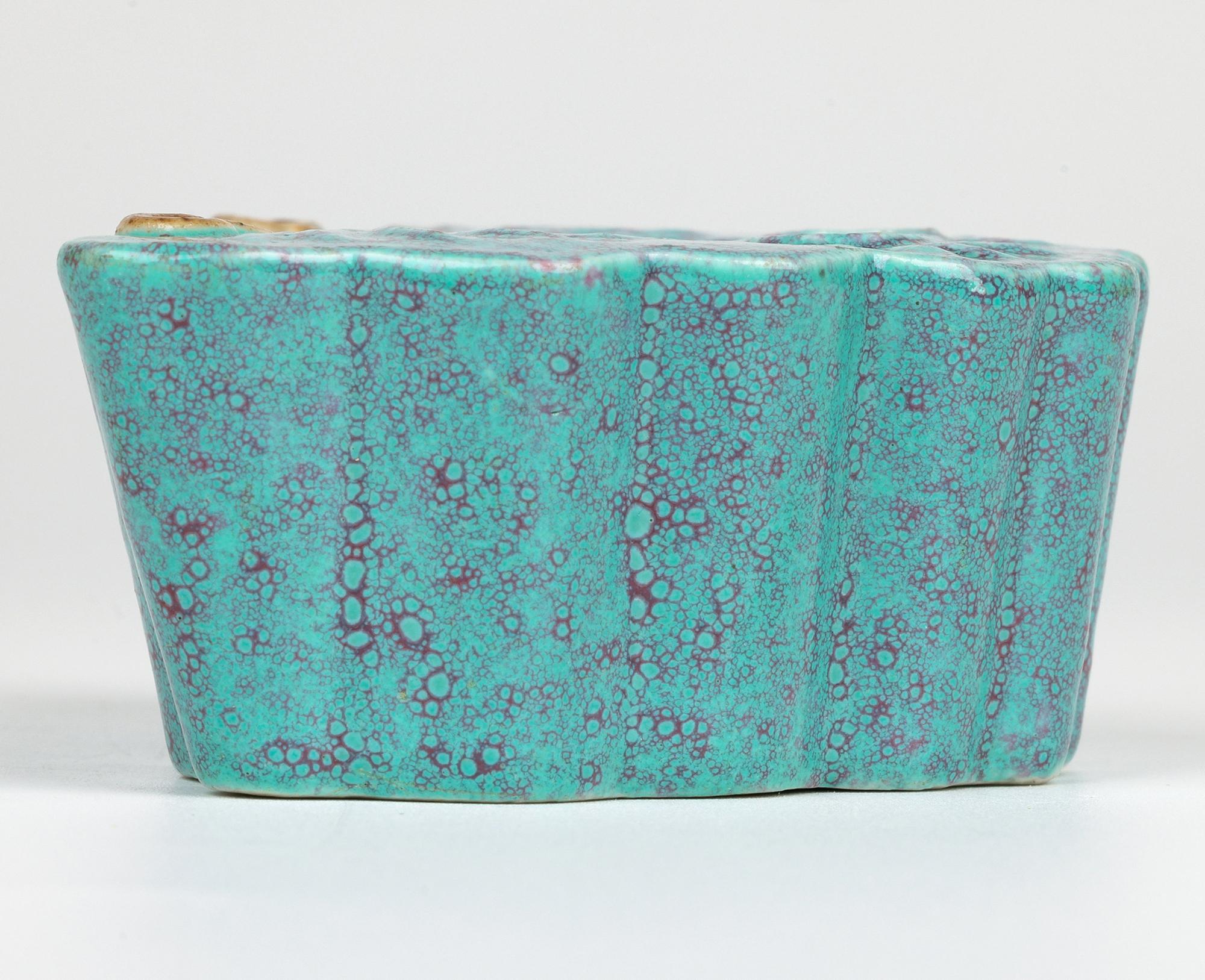 Chinese Qing Robins Egg Glazed Porcelain Moth Formed Brush Washer For Sale 7