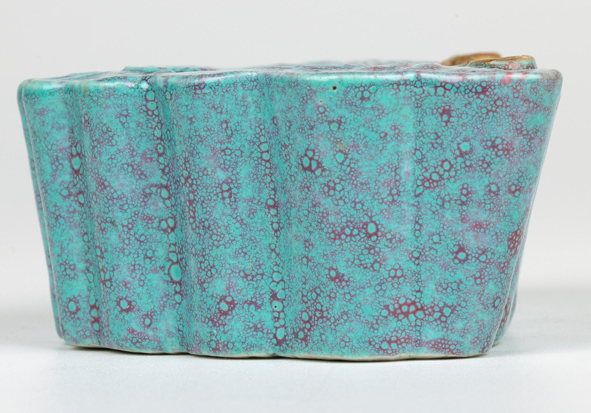 Chinese Qing Robins Egg Glazed Porcelain Moth Formed Brush Washer For Sale 8