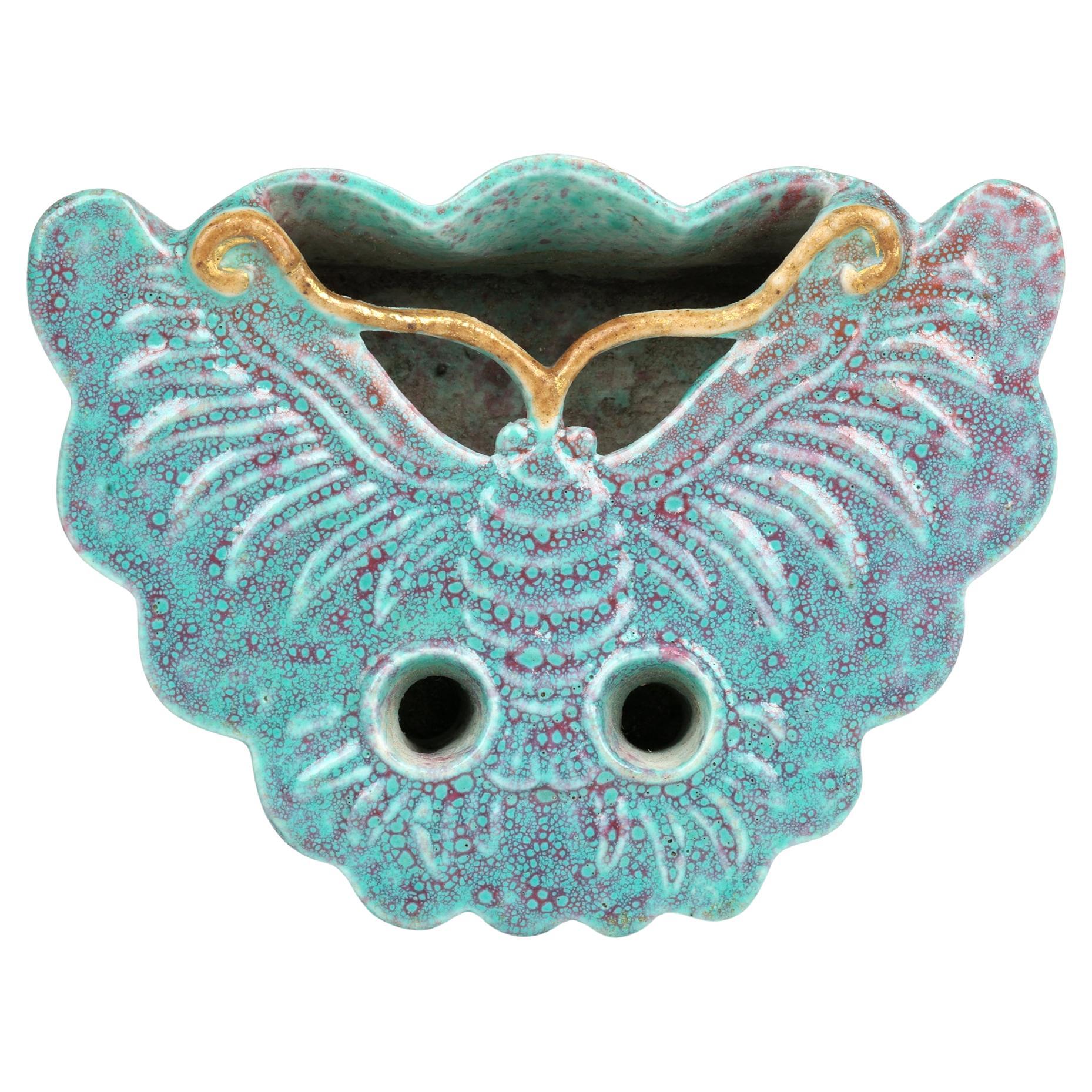 Chinese Qing Robins Egg Glazed Porcelain Moth Formed Brush Washer