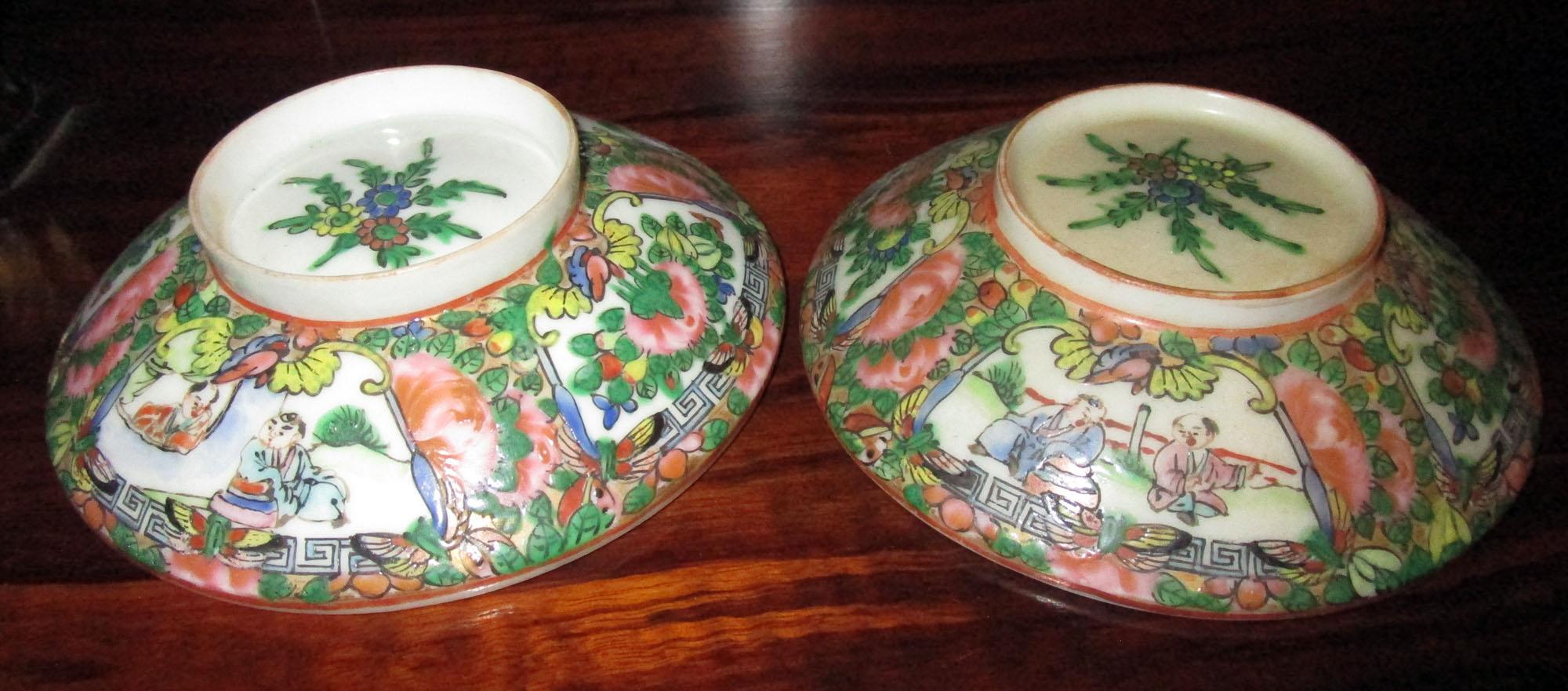 Chinese Qing Rose Medallion Porcelain Lidded Soup Rice Bowls with Saucers Set 4