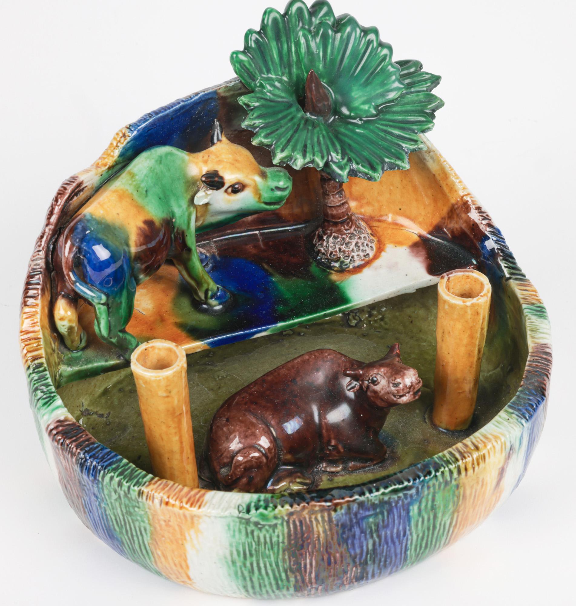 Chinese Qing Sancai Glazed Porcelain Cow Pen Joss Stick Holder For Sale 5