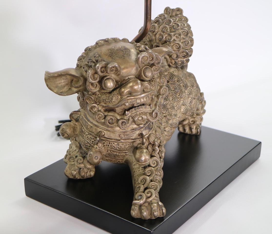 Chinese Qing Silver Plated Bronze Foo Dog Table Lamps 1