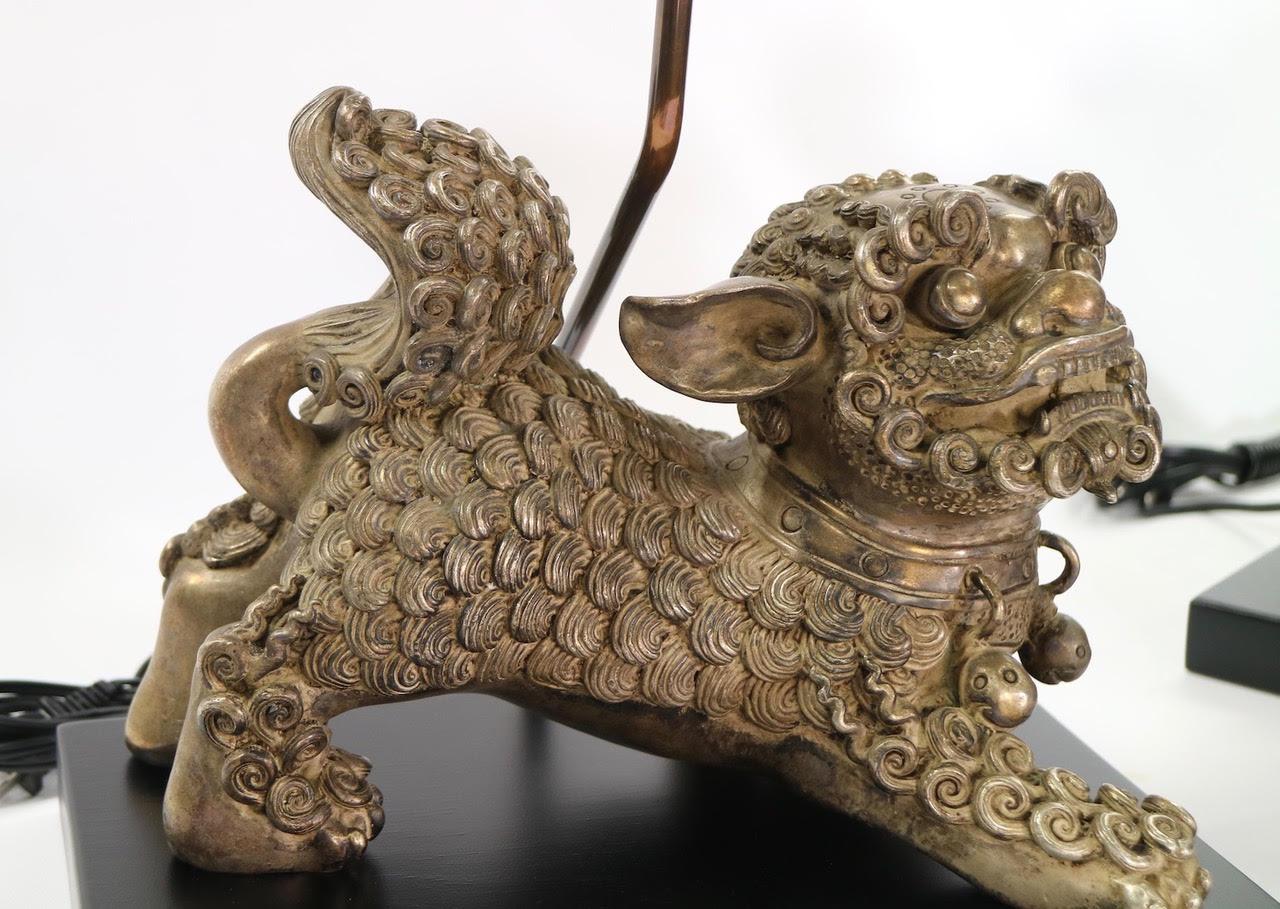 Chinese Qing Silver Plated Bronze Foo Dog Table Lamps 2