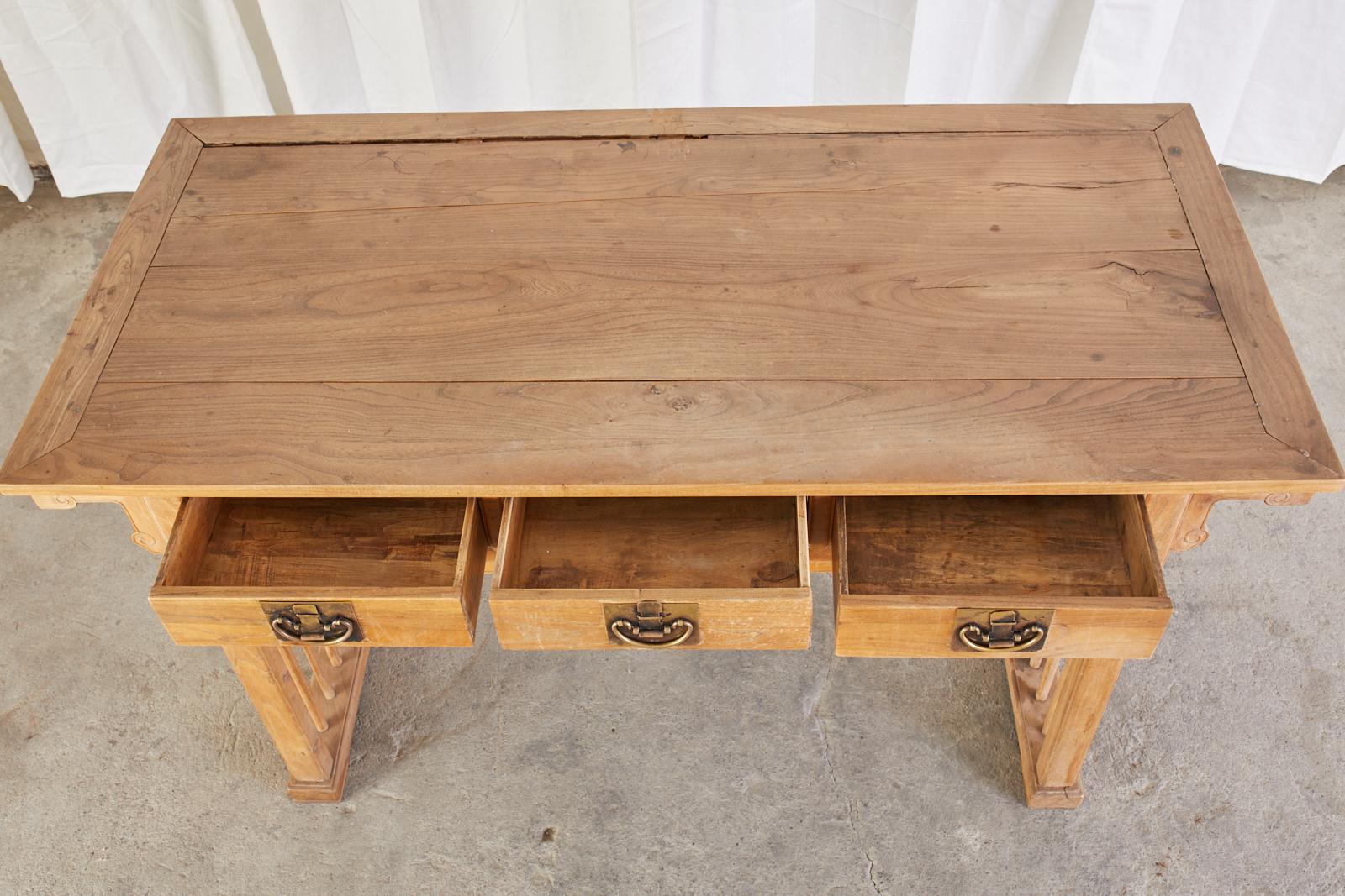 Chinese Qing Style Elm Writing Table Desk For Sale 3