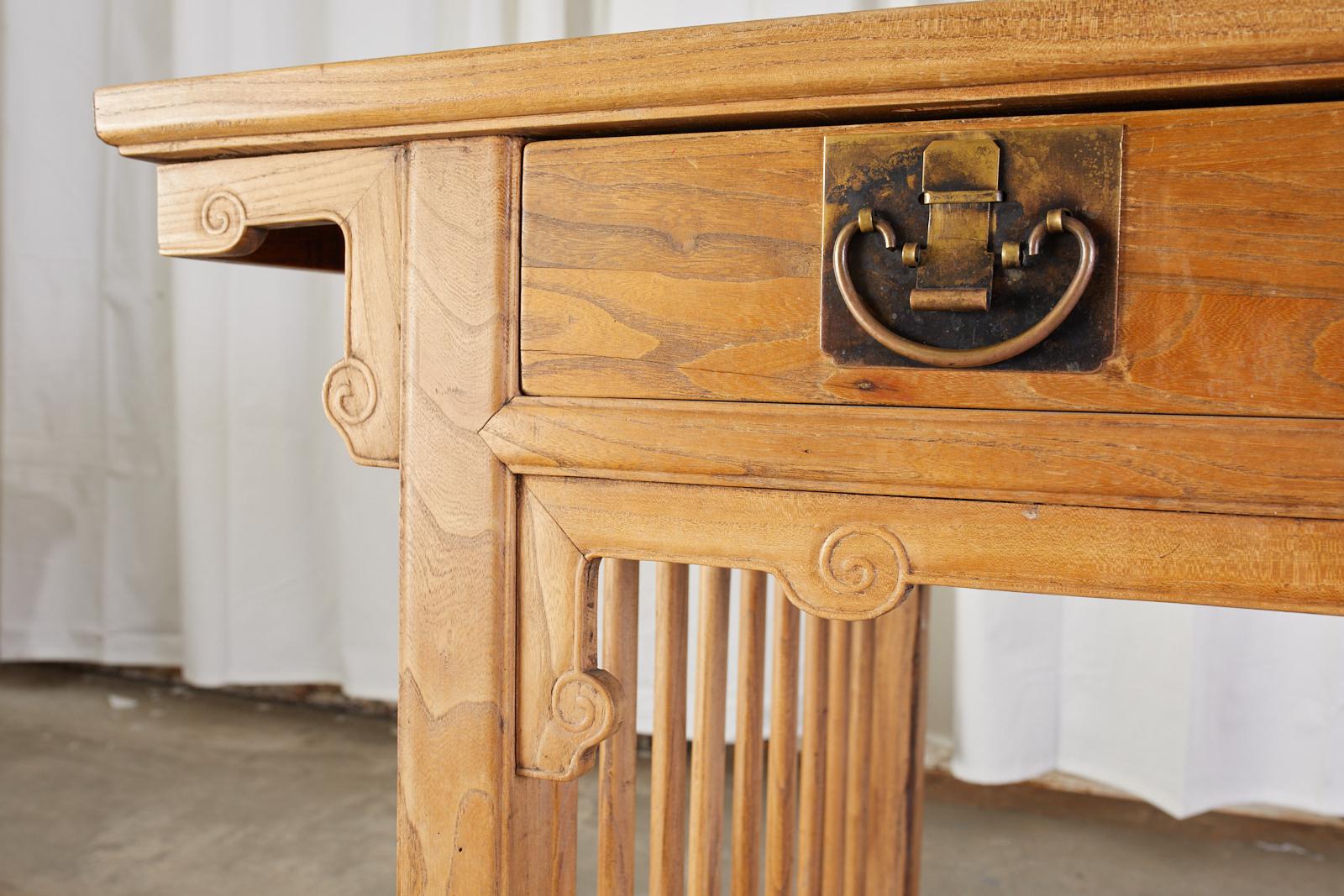 Chinese Qing Style Elm Writing Table Desk For Sale 9