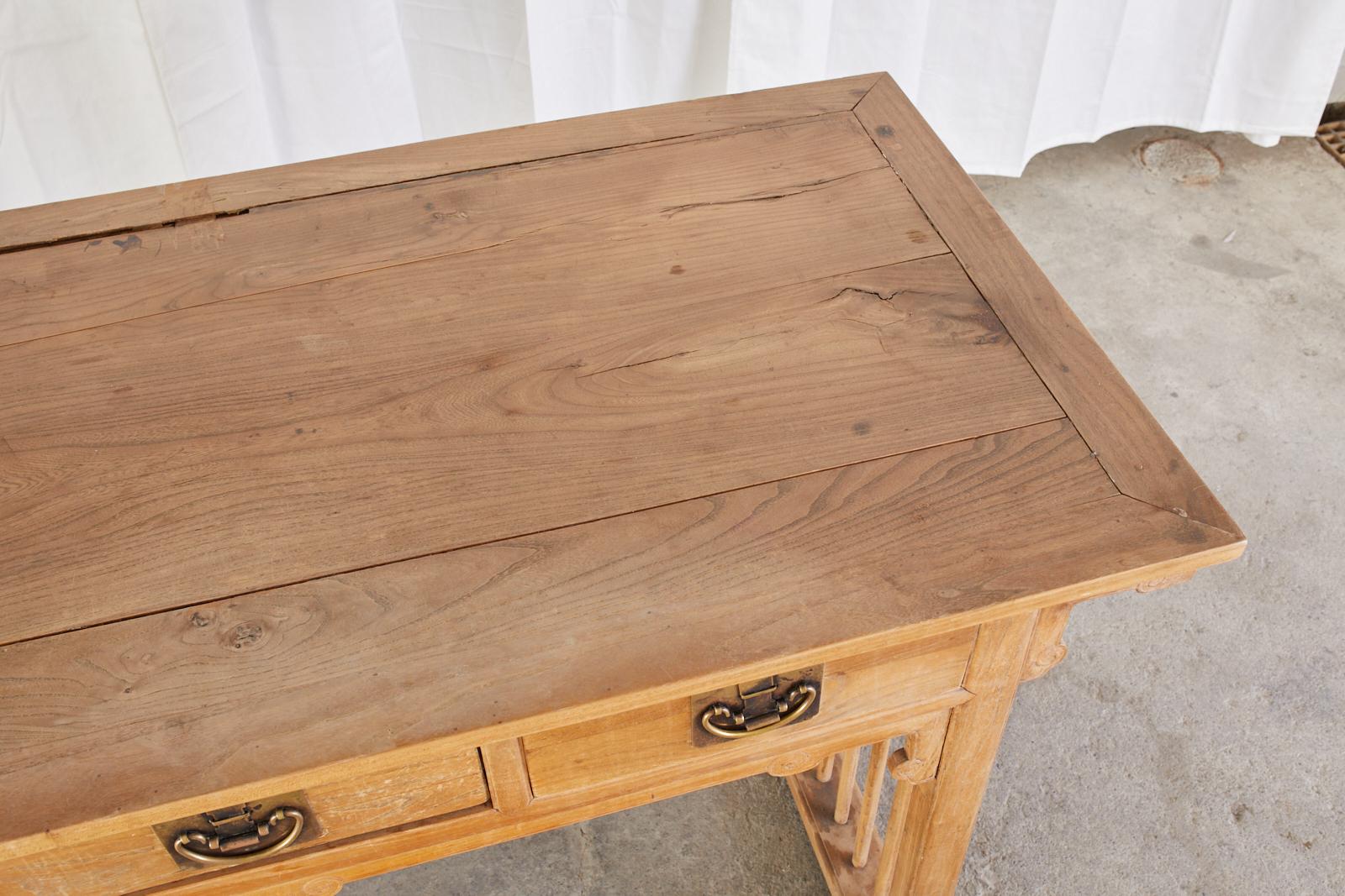 Hand-Crafted Chinese Qing Style Elm Writing Table Desk For Sale