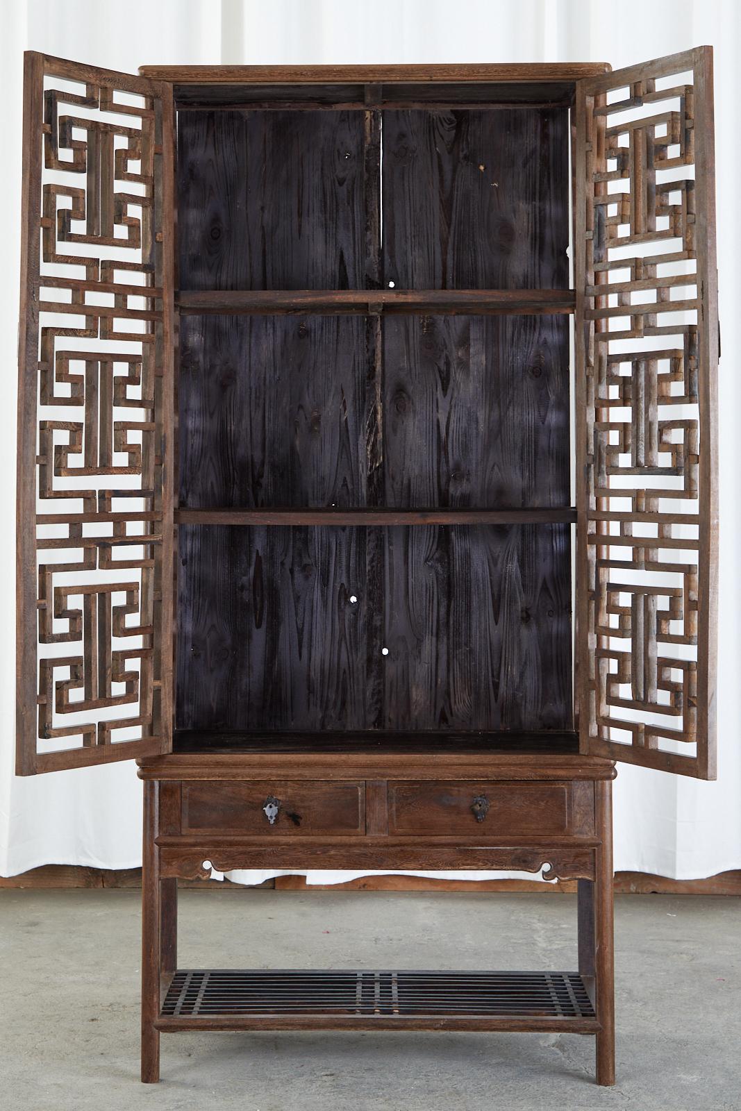 Hand-Crafted Chinese Qing Style Open Fretwork Kitchen Cabinet For Sale