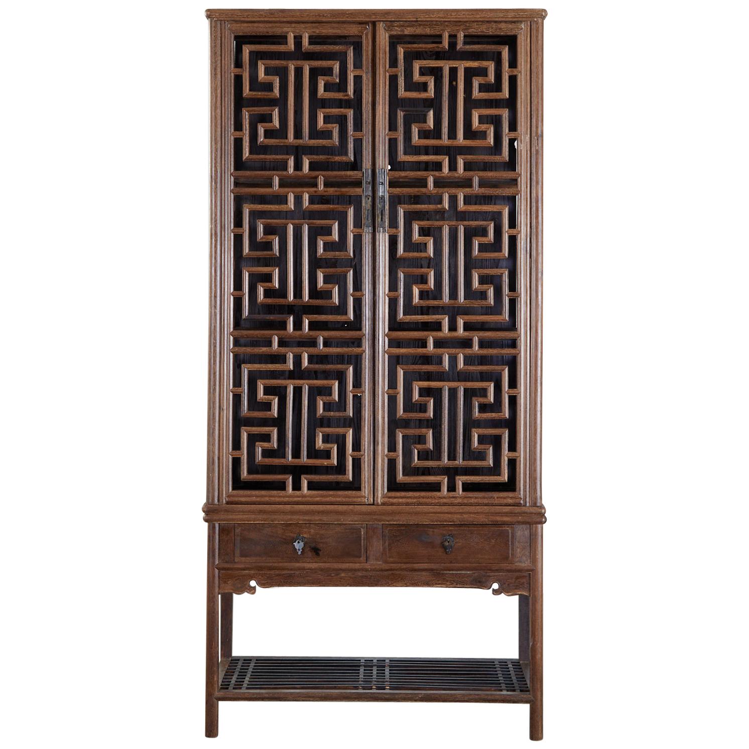 Chinese Qing Style Open Fretwork Kitchen Cabinet For Sale