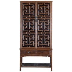 Vintage Chinese Qing Style Open Fretwork Kitchen Cabinet