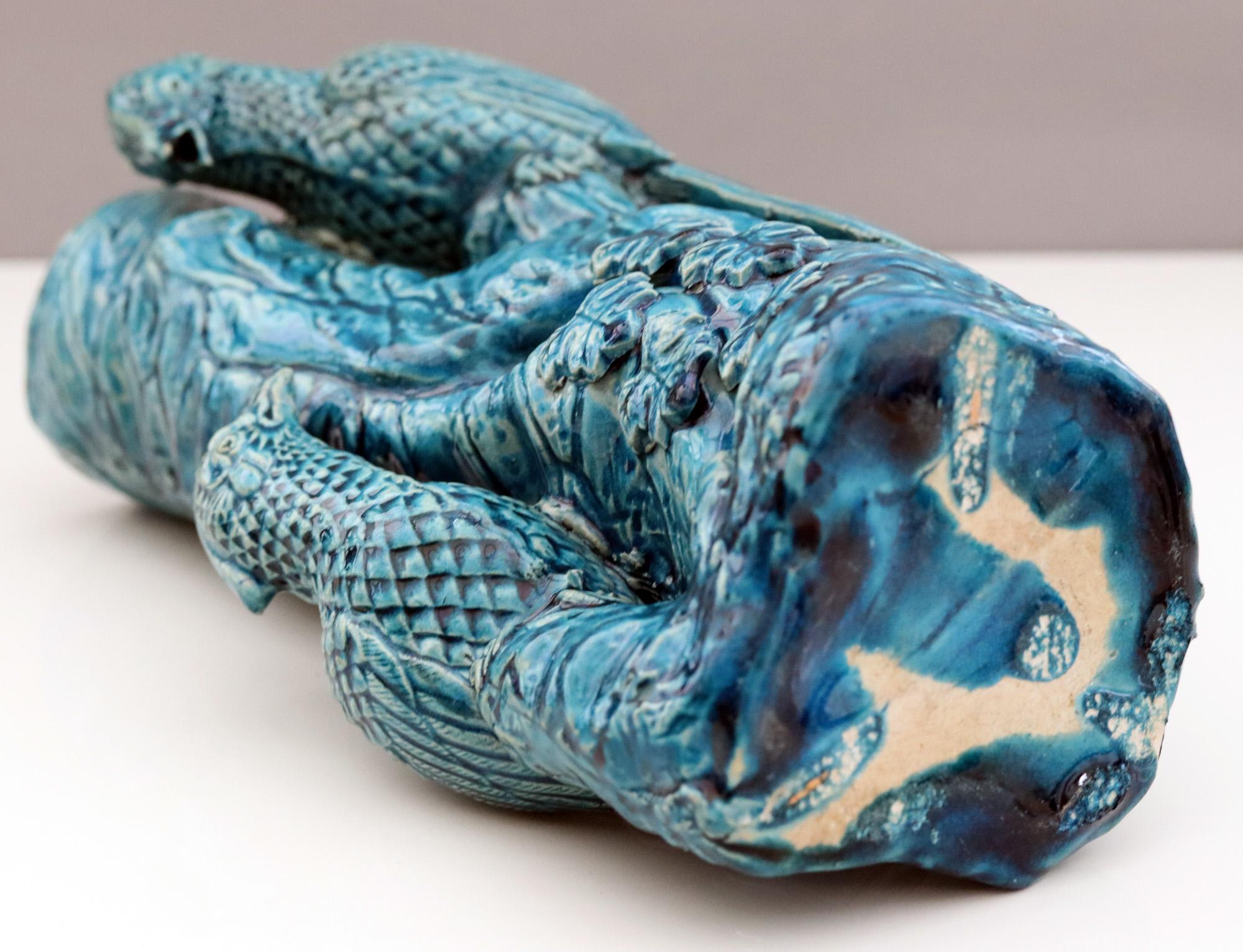 Chinese Qing Turquoise Blue Glazed Tree Trunk Vase with Courting Birds 6