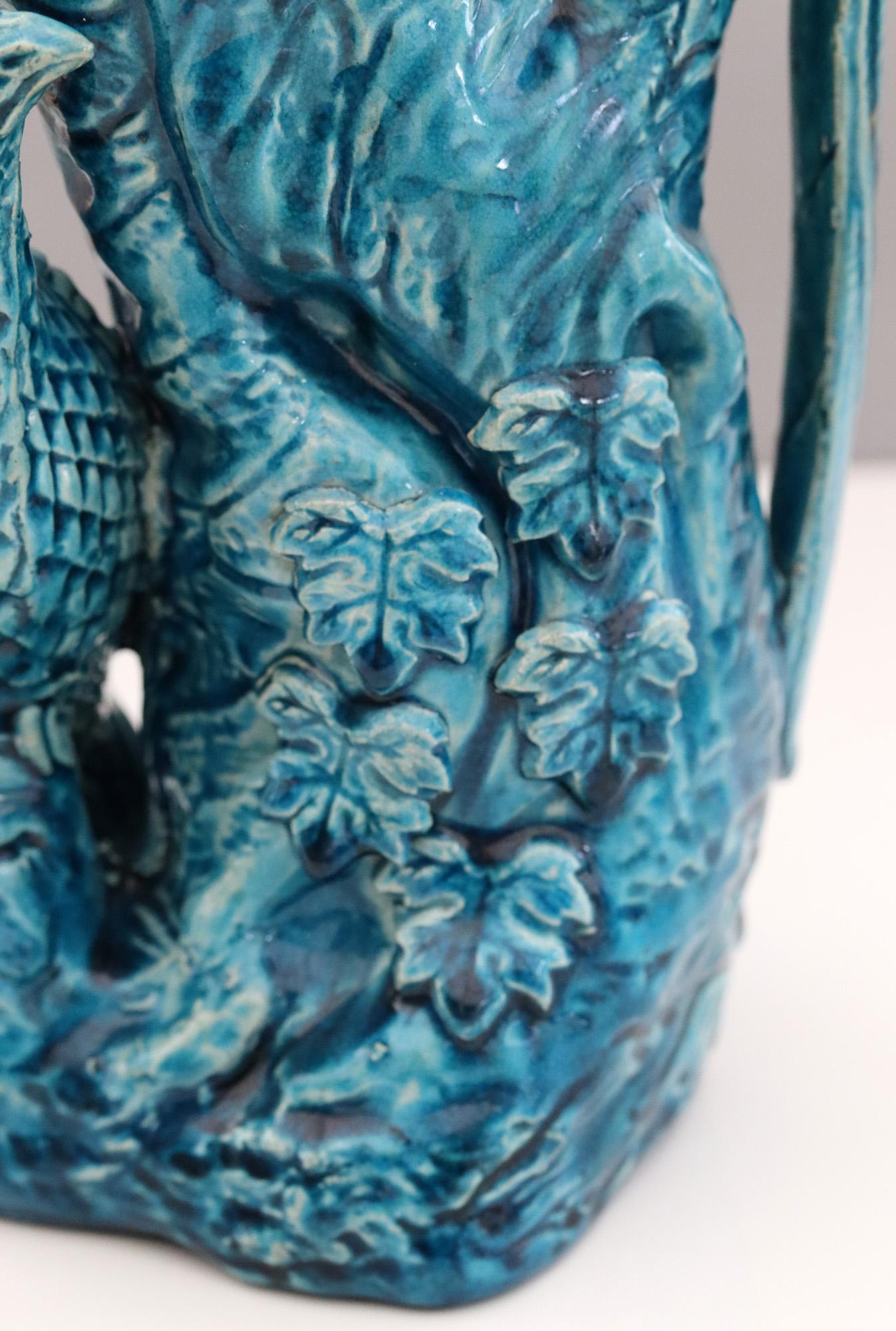 Porcelain Chinese Qing Turquoise Blue Glazed Tree Trunk Vase with Courting Birds