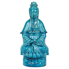 Chinese Qing Turquoise Glazed Porcelain Seated Guanyin Figure