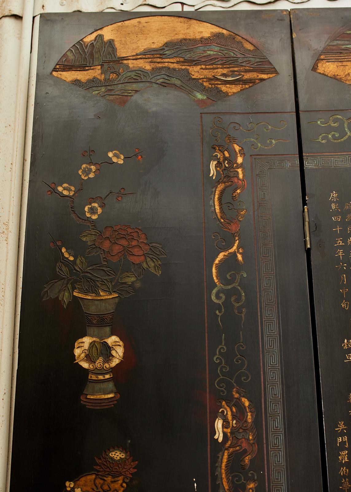 Chinesischer, zwölfteiliger, lackierter Coromandel-Raumteiler, Qing-Dynastie im Angebot 4