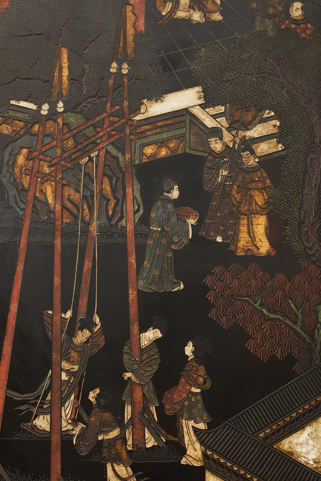 Chinesischer, zwölfteiliger, lackierter Coromandel-Raumteiler, Qing-Dynastie im Angebot 7
