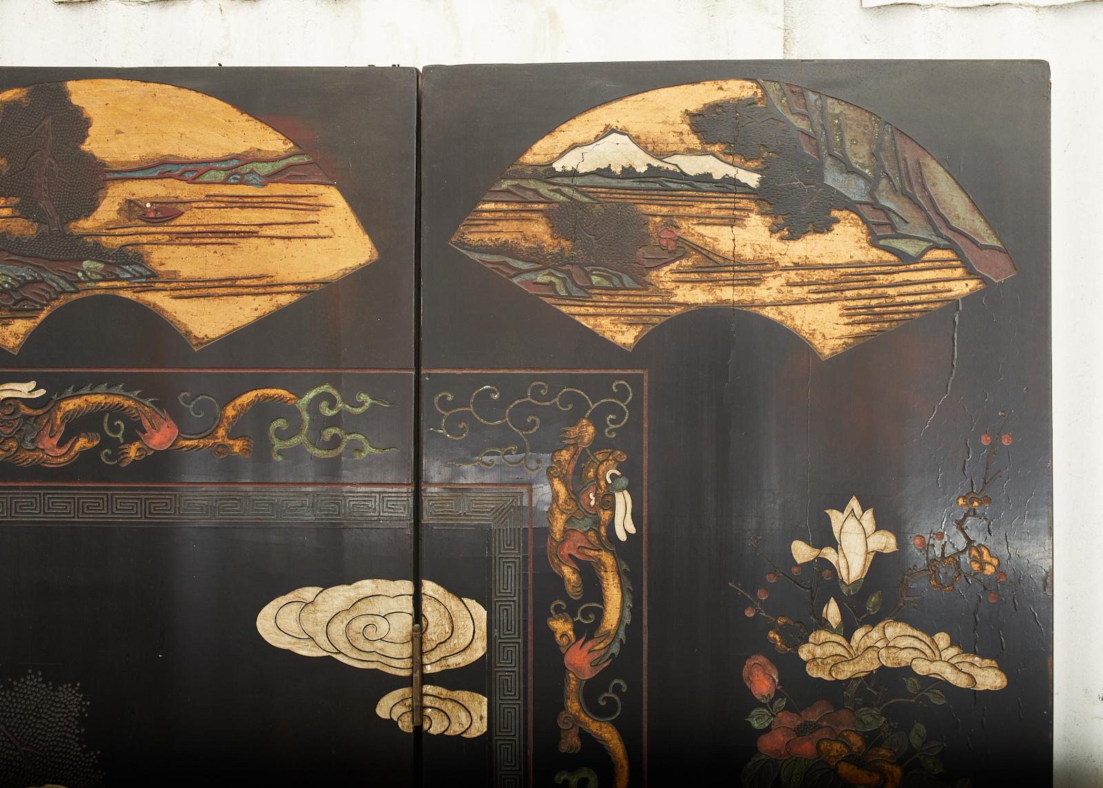 Chinesischer, zwölfteiliger, lackierter Coromandel-Raumteiler, Qing-Dynastie im Angebot 11